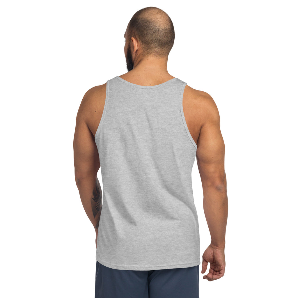 American Bee tank top, heather gray, racerback style, back view