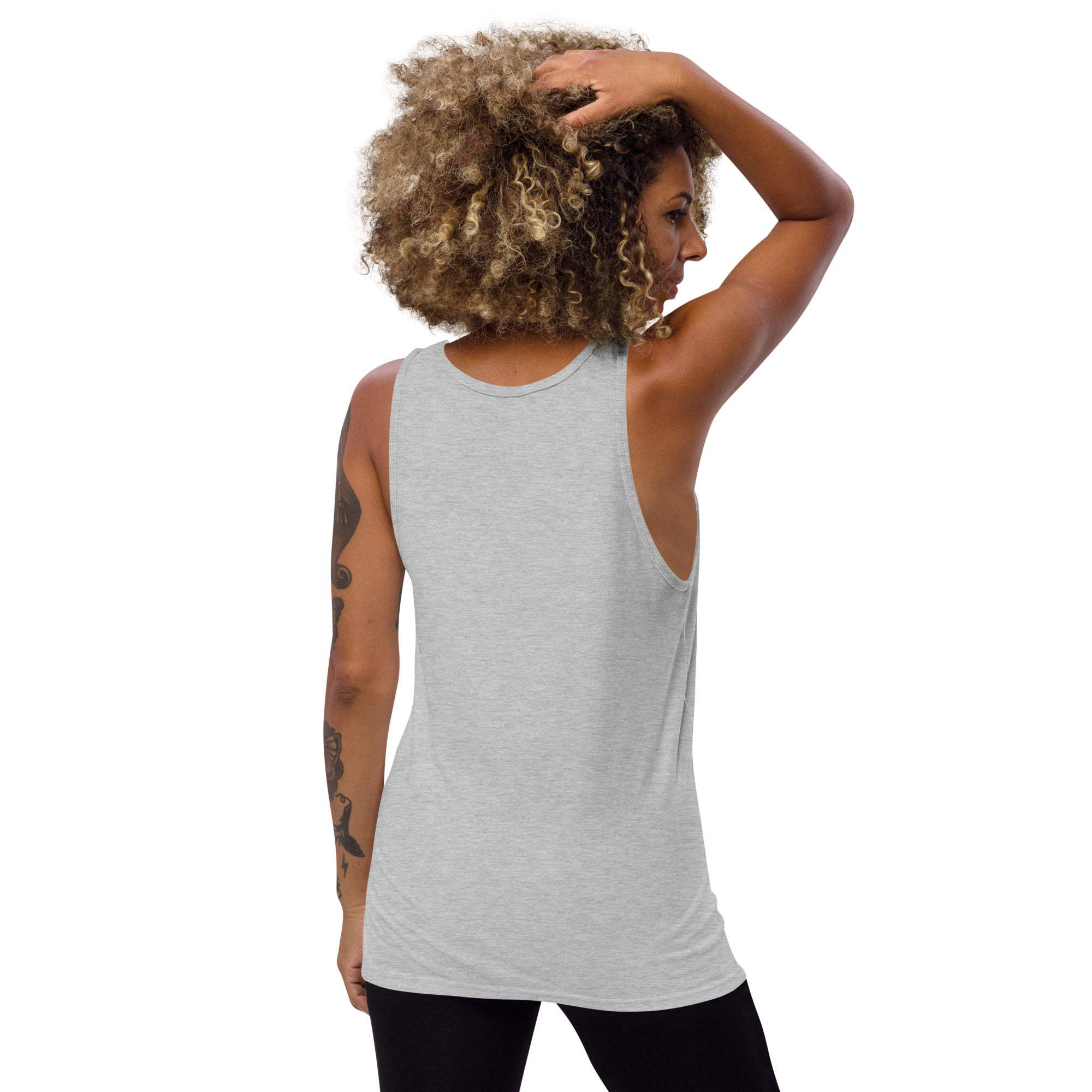 Gray sleeveless tank top with round neck