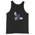 American Bee tank top in black with scoop neck and patriotic bee graphic
