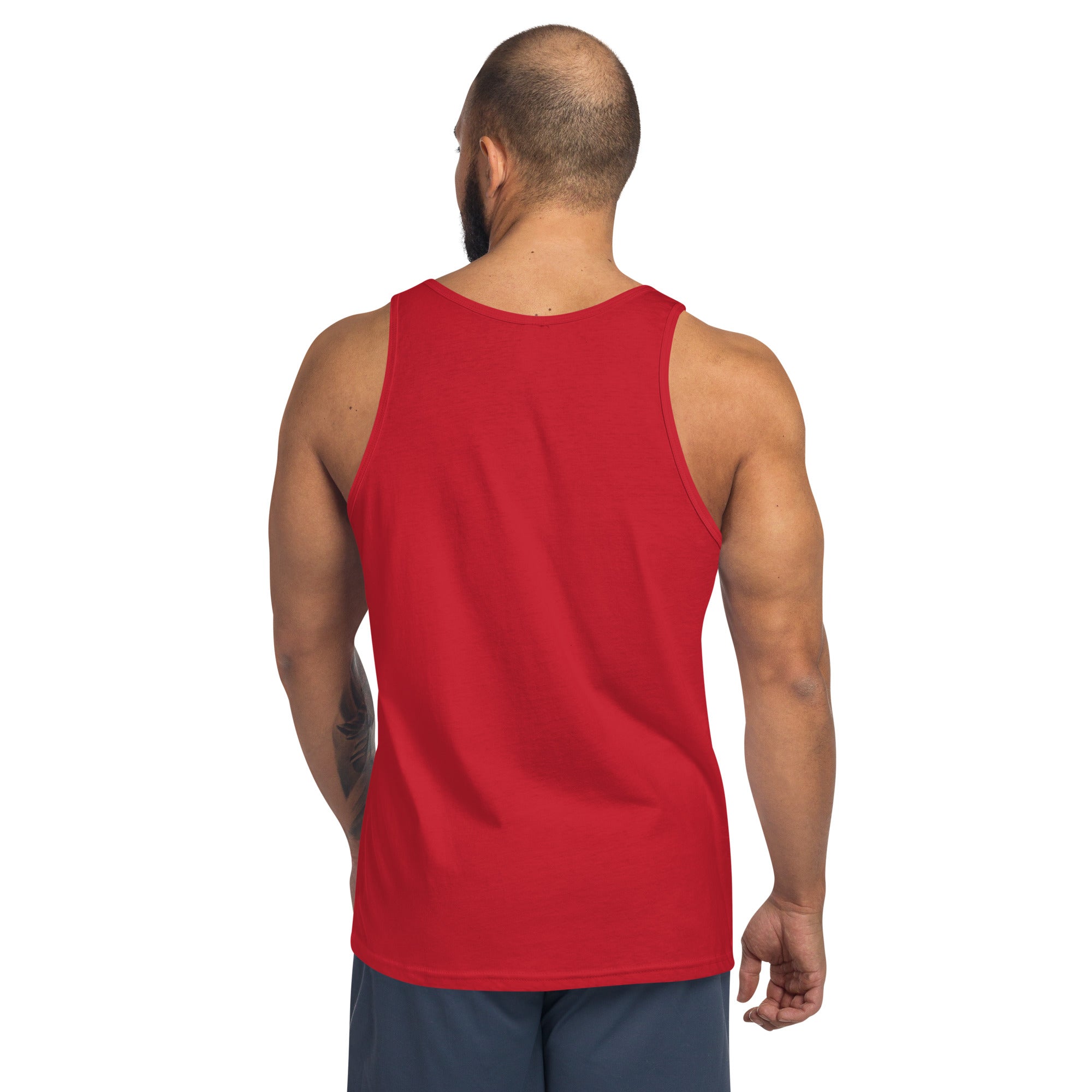 American Bee tank top, red, racerback style, back view