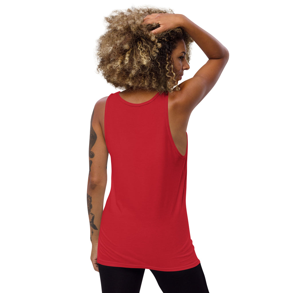 Red sleeveless tank top with round neck