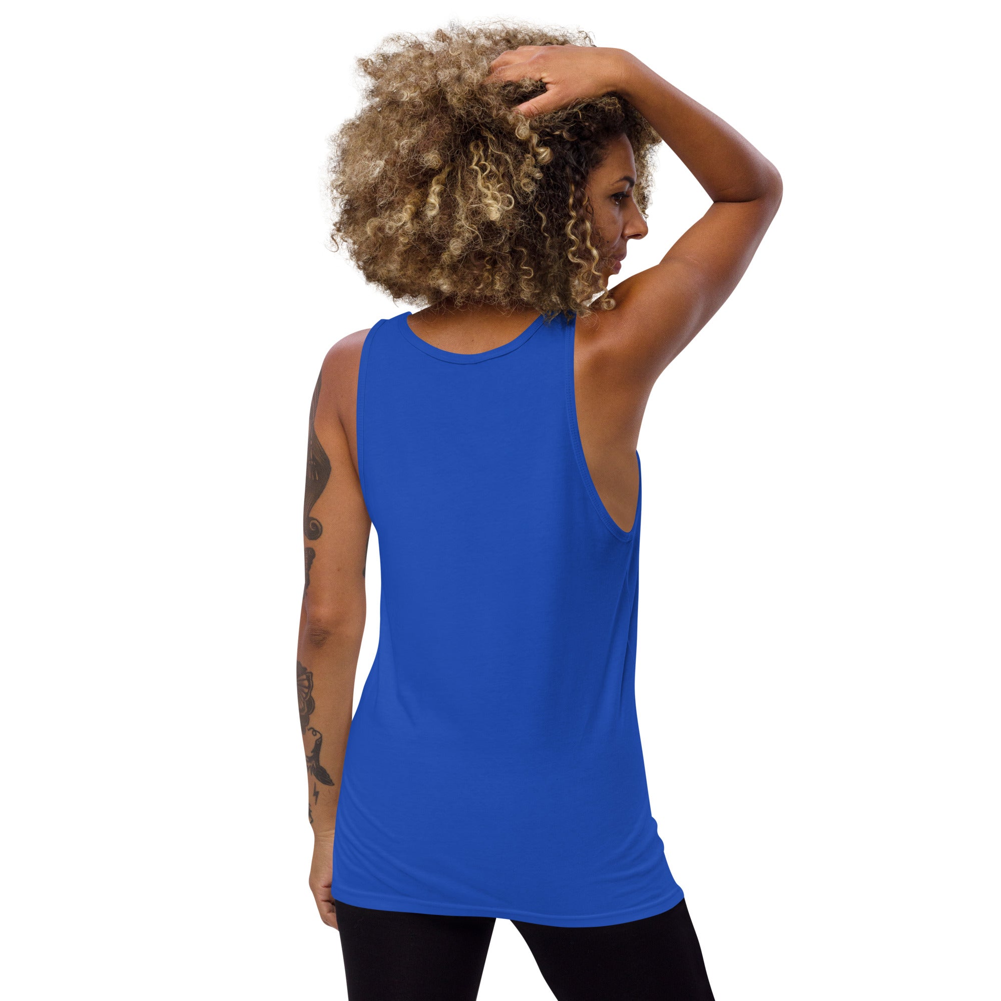 Blue sleeveless tank top with round neck
