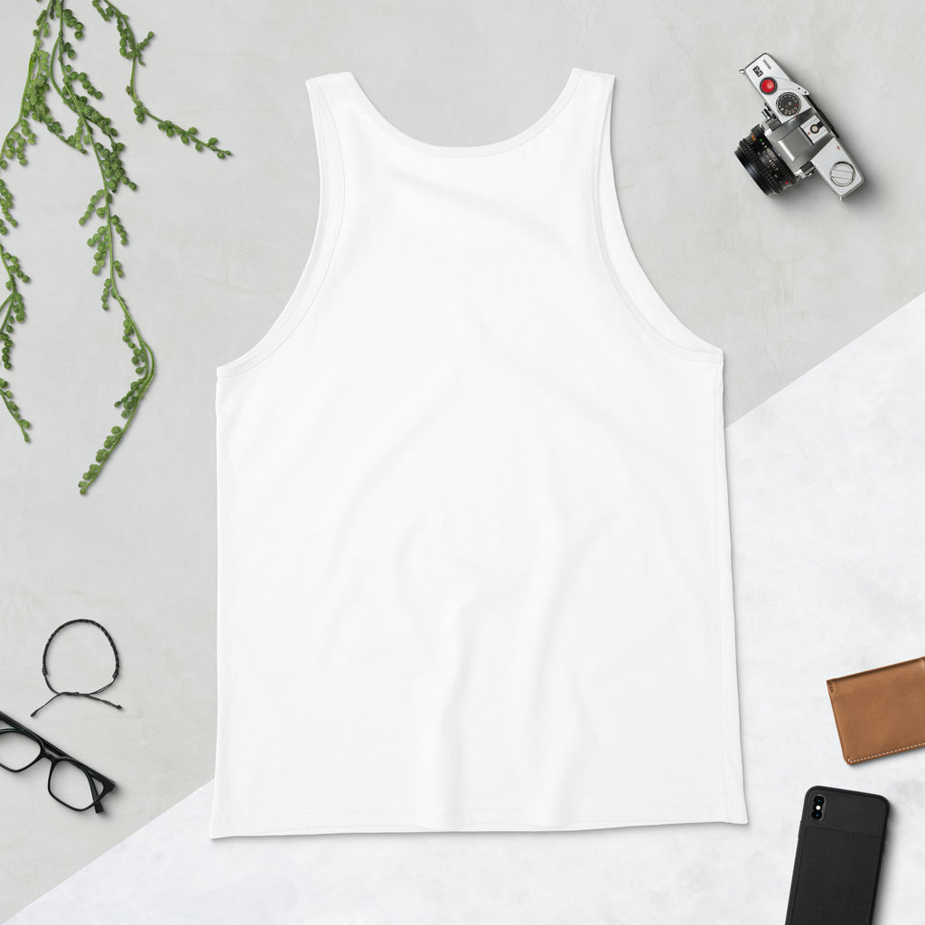 White sleeveless tank top with wide round neckline
