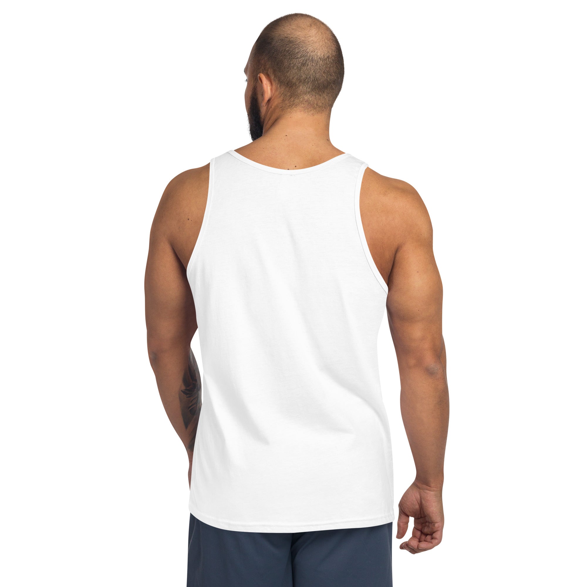American Bee tank top, white, racerback style, back view