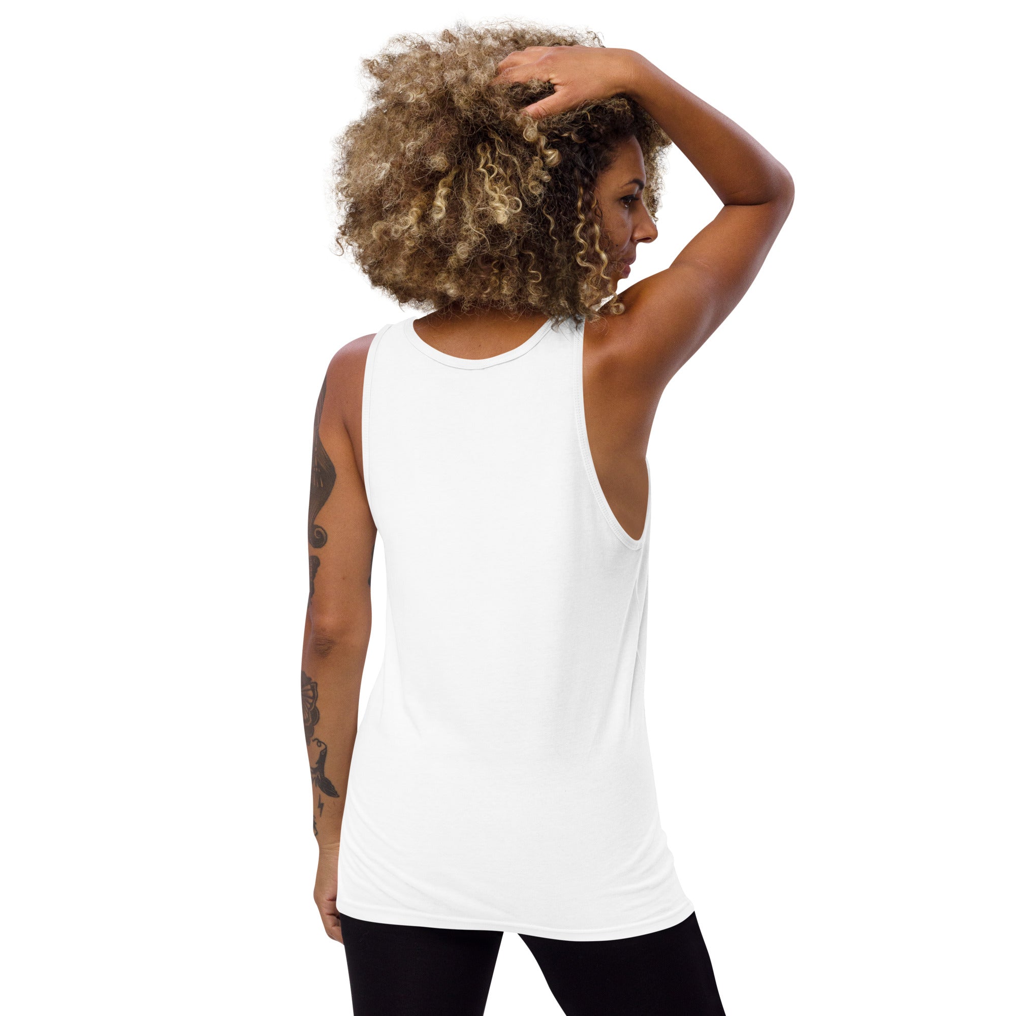 White sleeveless tank top with round neck