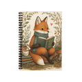 Ruled line spiral notebook with fox reading a book and leafy border