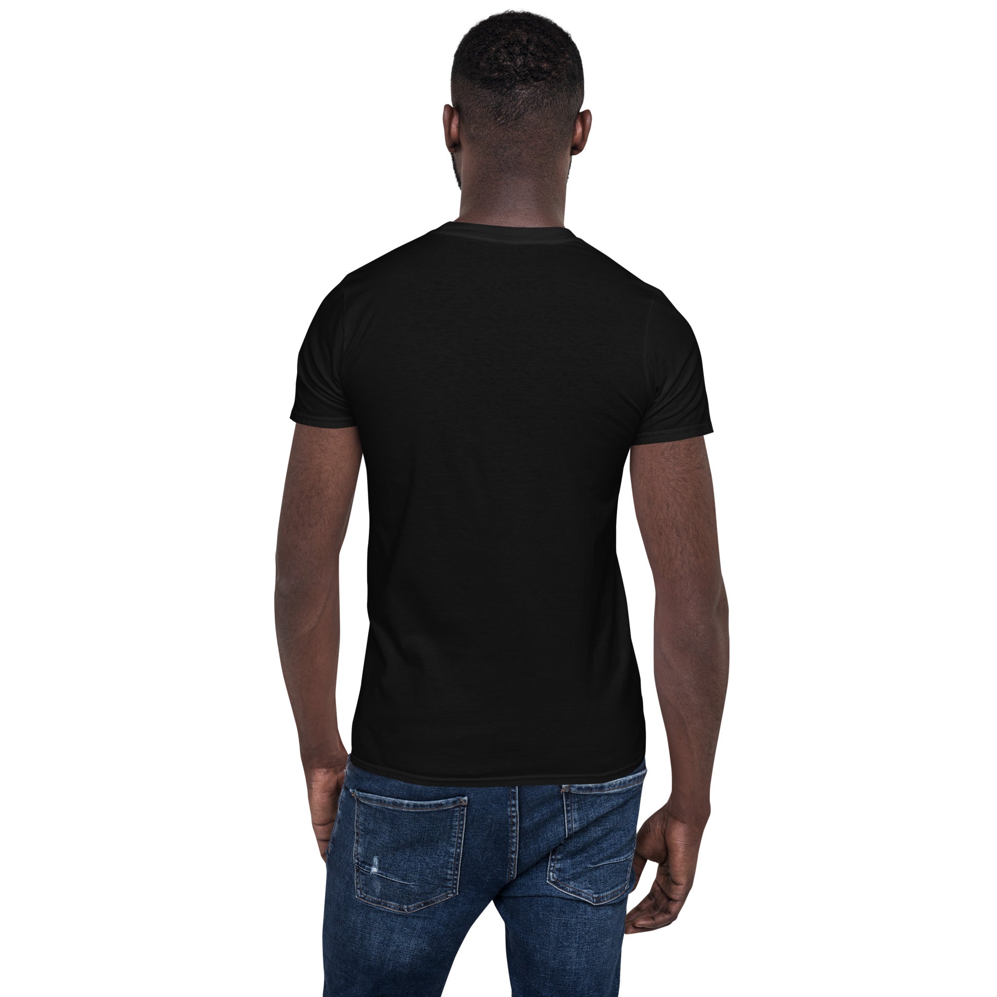 Unisex short-sleeve T-shirt in black, plain back view.