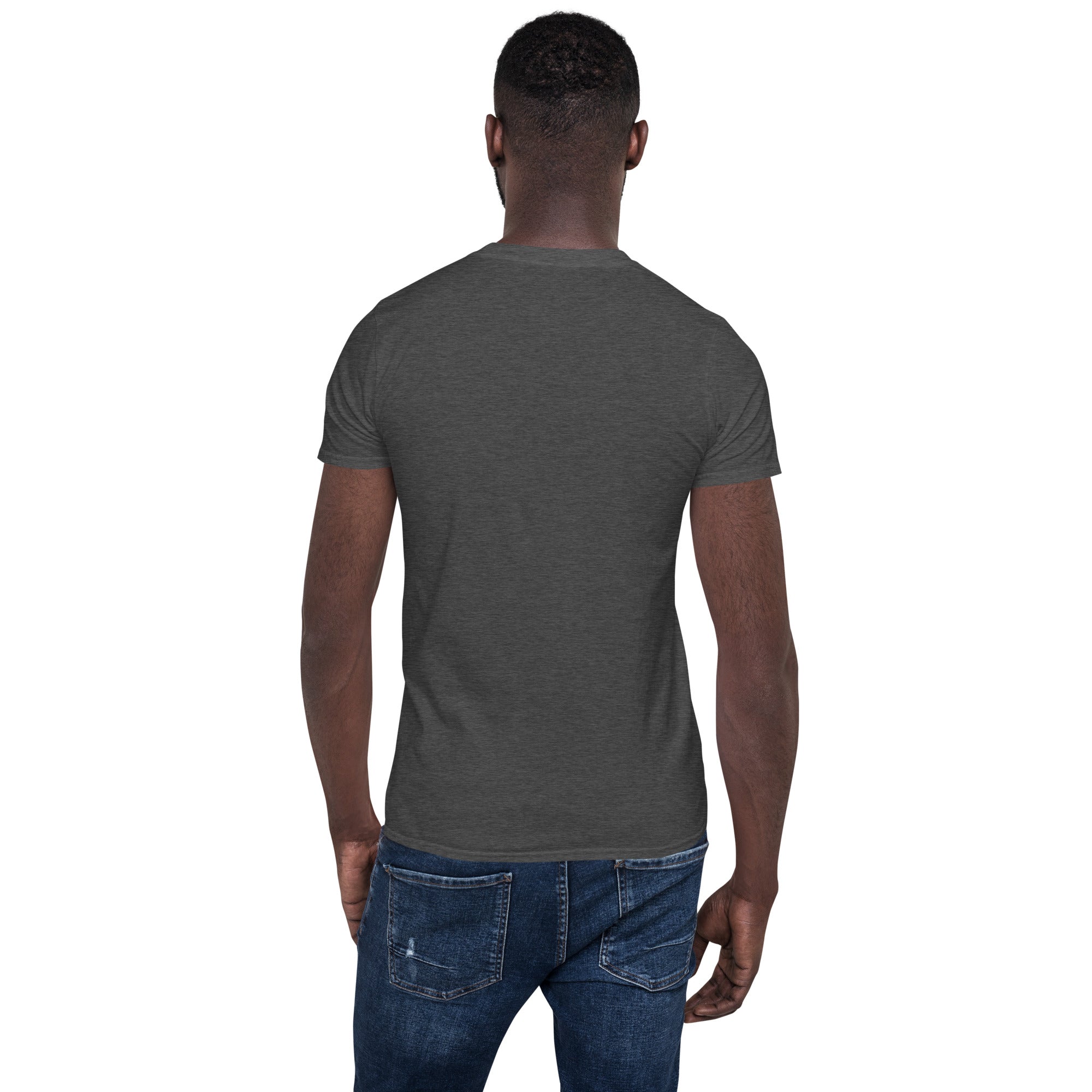 Short-sleeve unisex T-shirt, charcoal gray back view