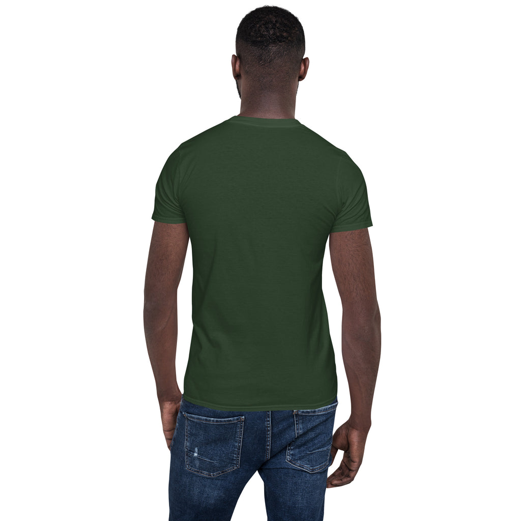 Unisex short-sleeve T-shirt in forest green, plain back view.