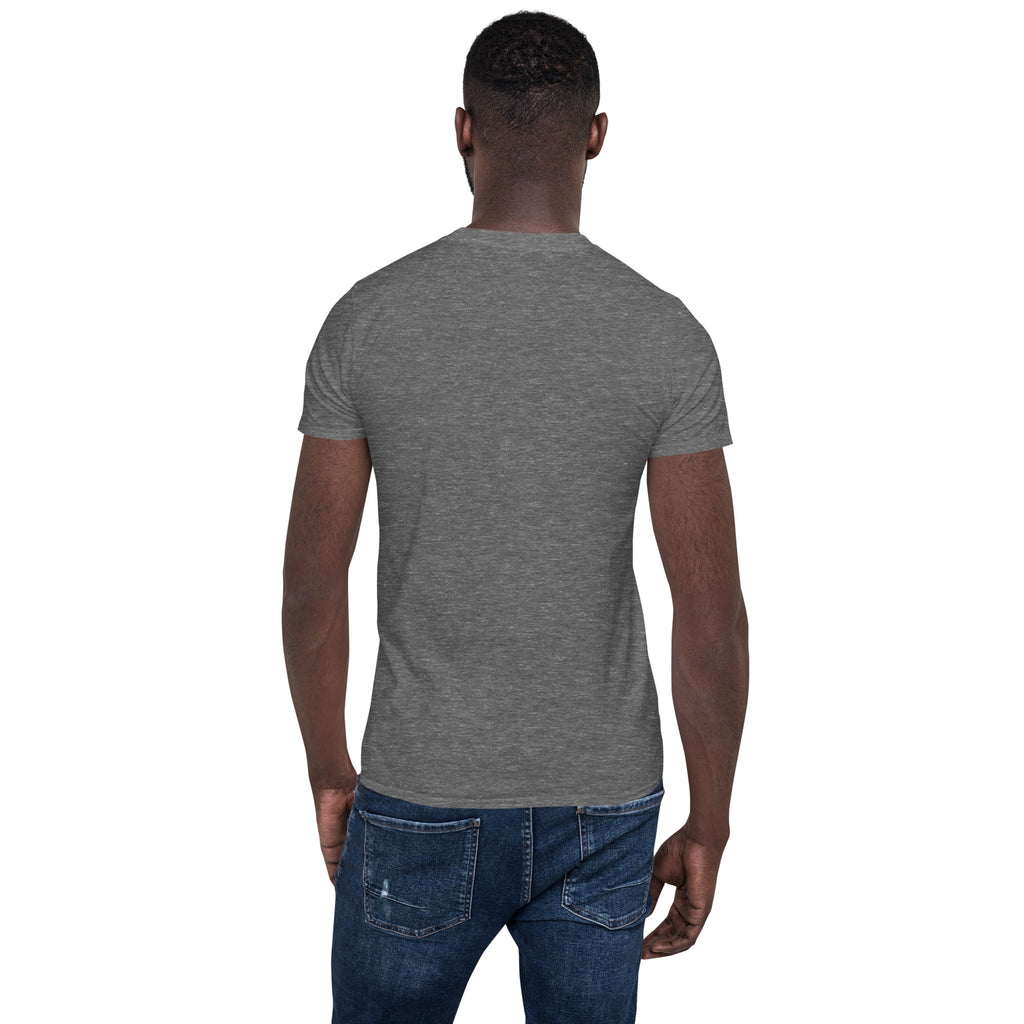 Short-sleeve unisex T-shirt, medium heather gray back view