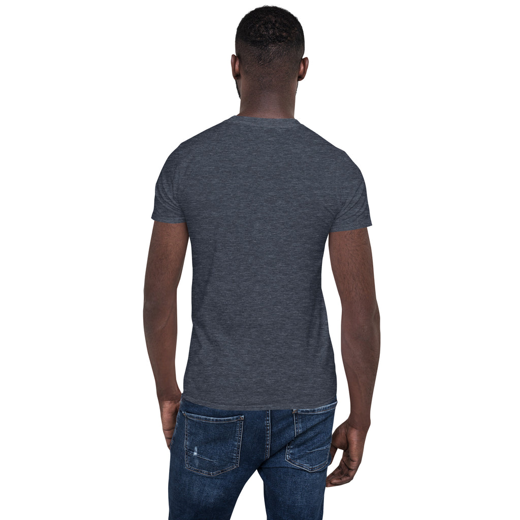 Short-sleeve unisex T-shirt, dark heather gray back view