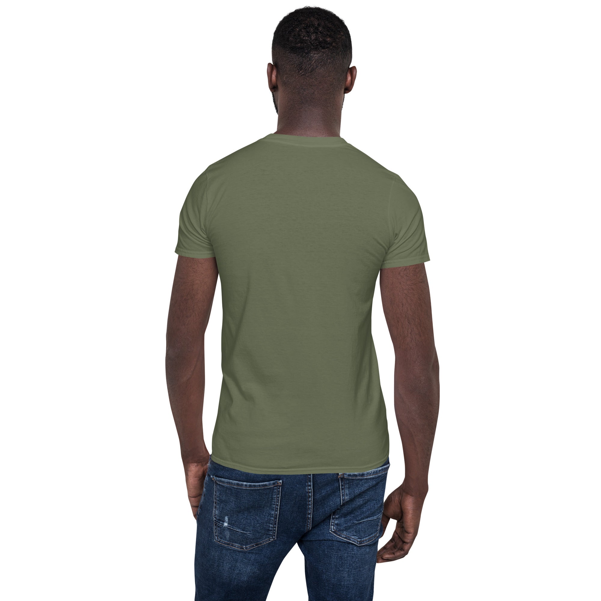 Short-sleeve unisex T-shirt, olive green back view