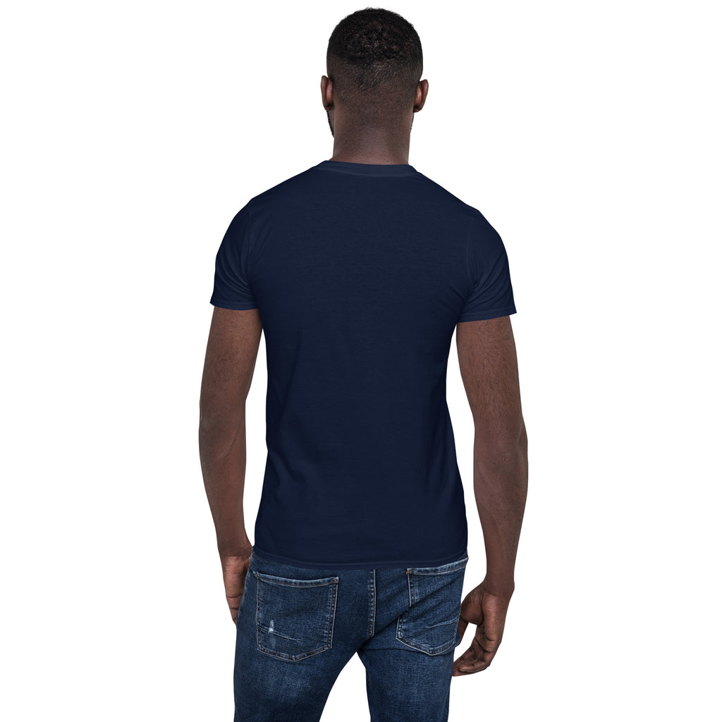 Unisex short-sleeve T-shirt in navy, plain back view.
