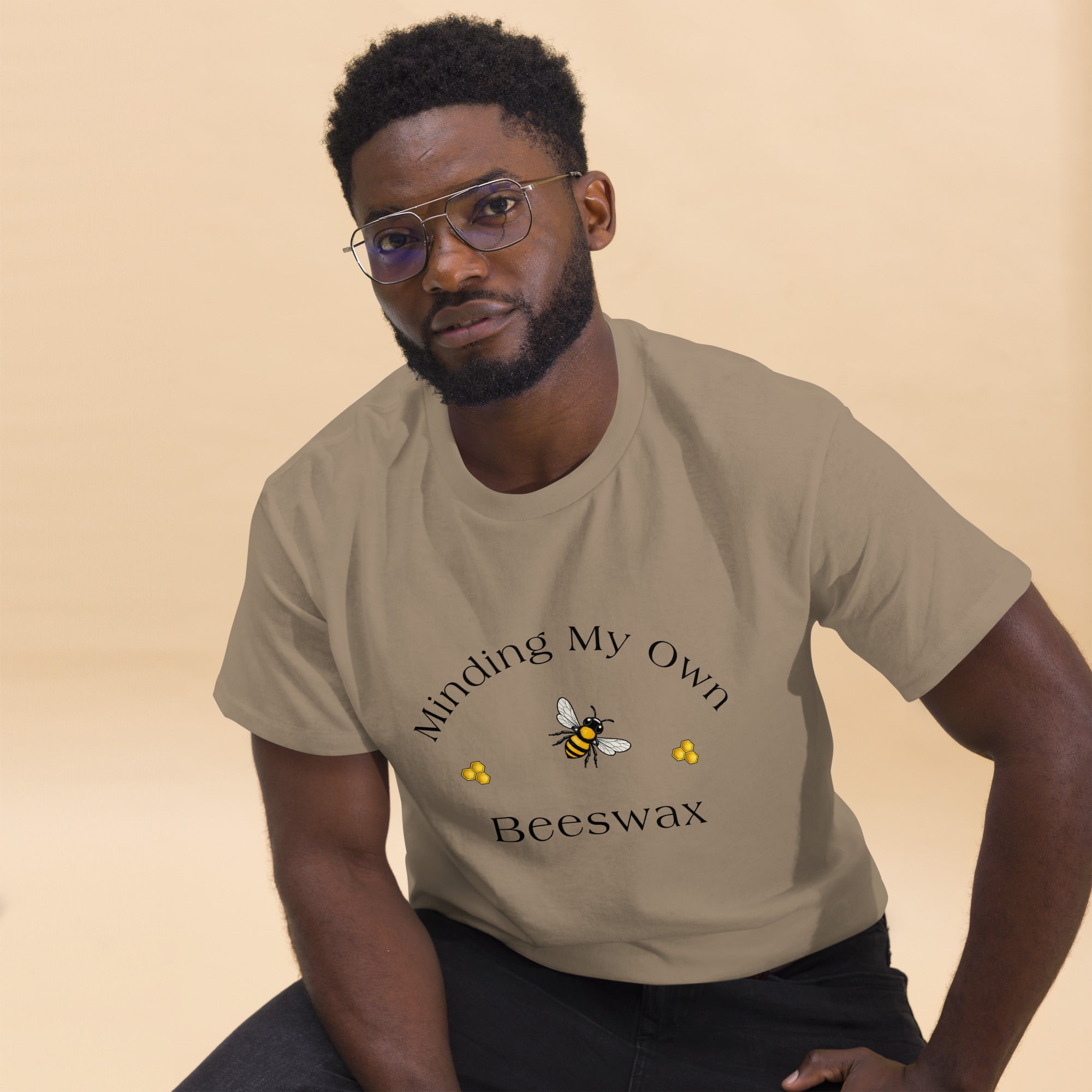 Unisex classic crewneck T-shirt in tan with bee graphic