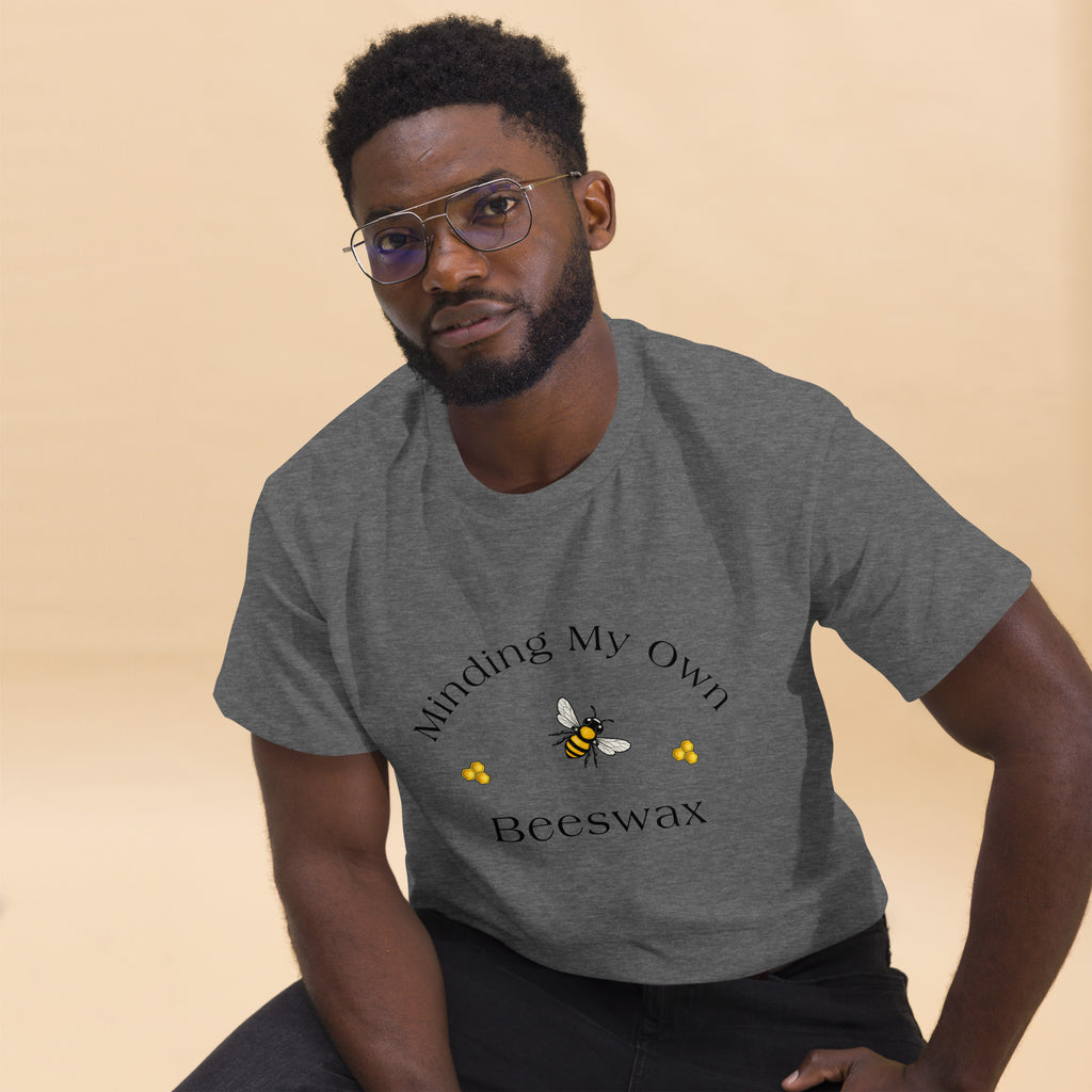 Unisex classic tee in gray with bee and text graphic on chest