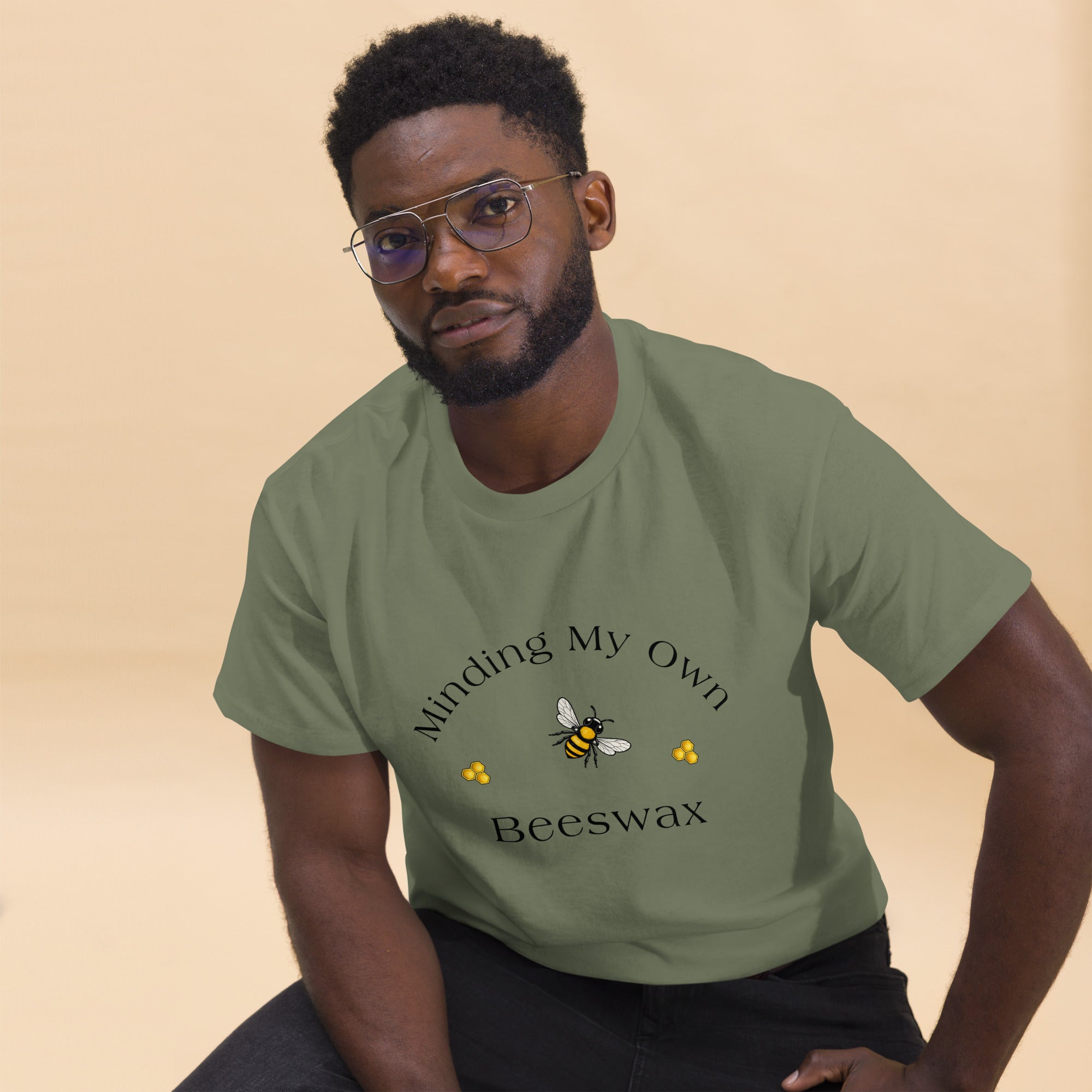Unisex classic crewneck T-shirt in forest green with bee graphic