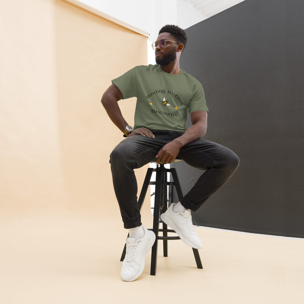 Unisex classic T-shirt in muted green with bee graphic and chest text