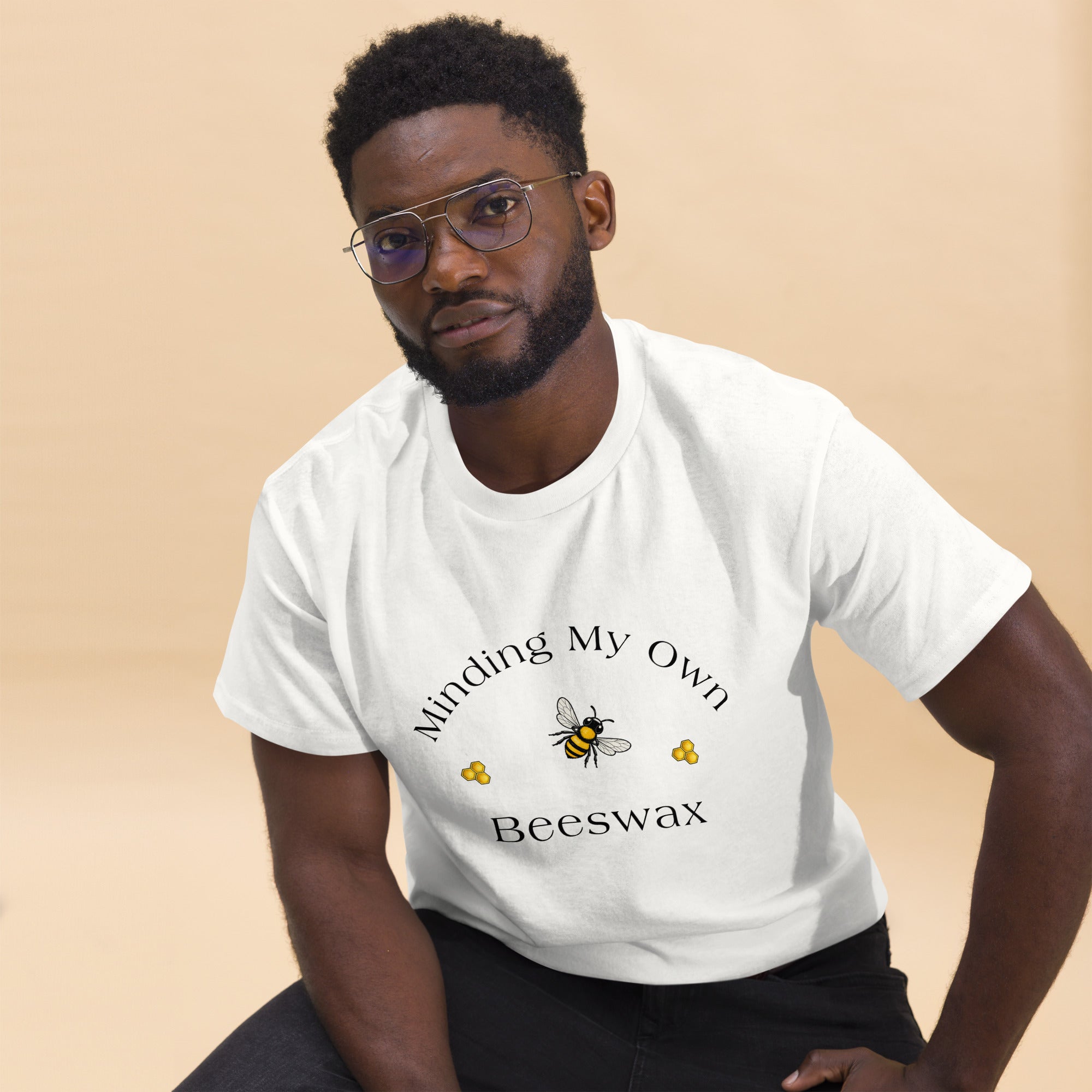 Unisex classic crewneck T-shirt in bright white with bee graphic
