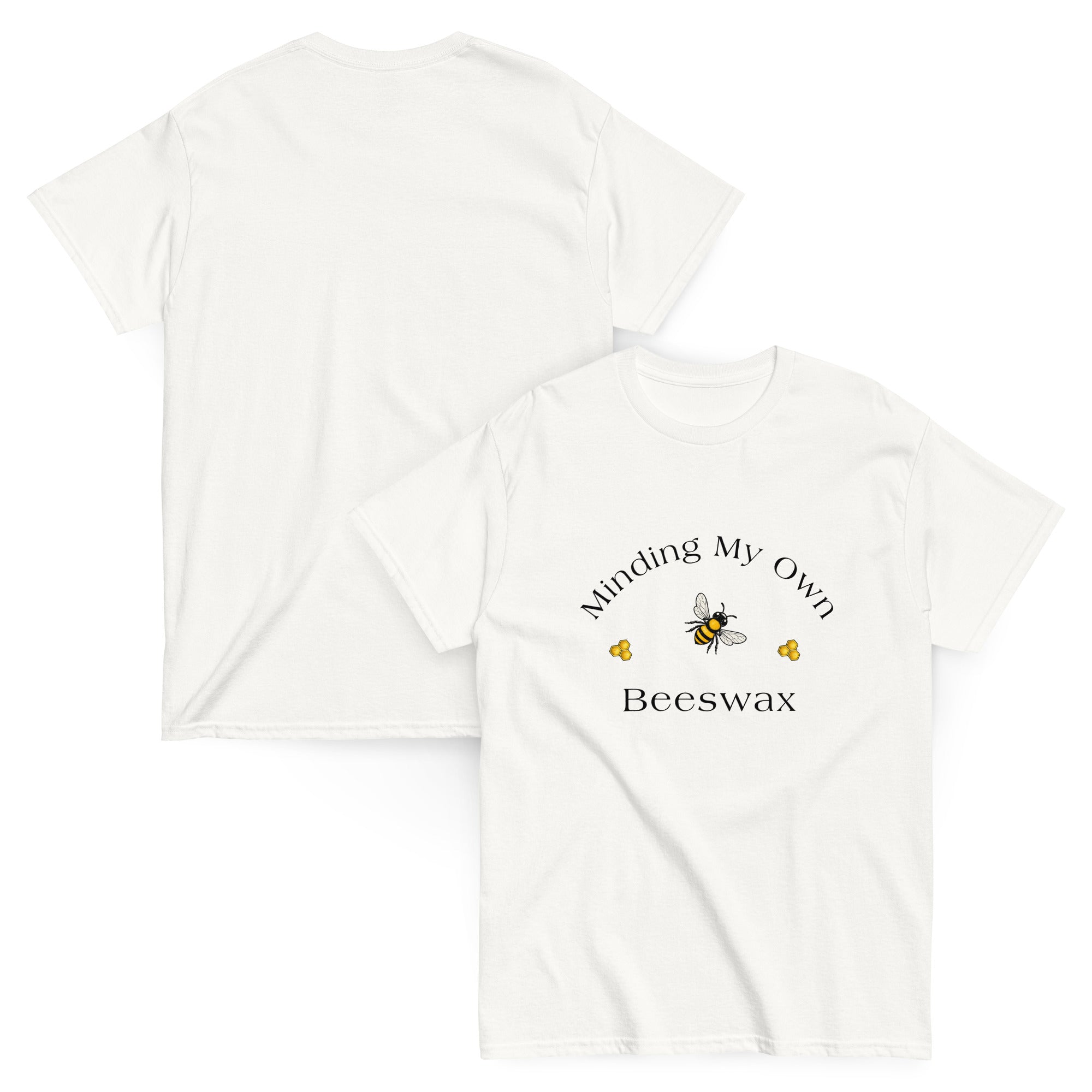 Unisex classic T-shirt in white with centered bee graphic and chest text