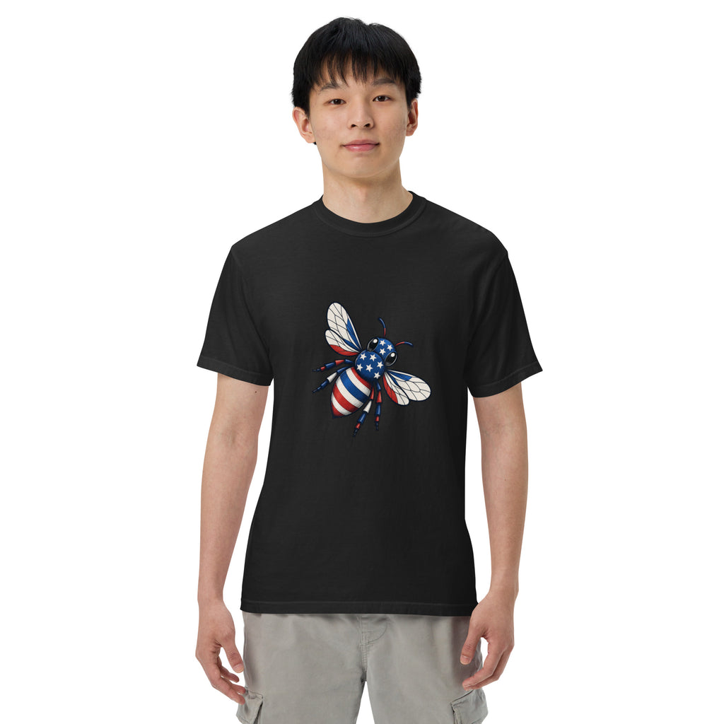Unisex heavyweight T-shirt in black with bee graphic on chest