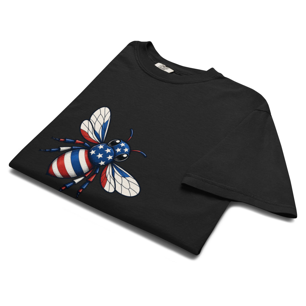 Heavyweight unisex T-shirt in black with large American bee graphic on front