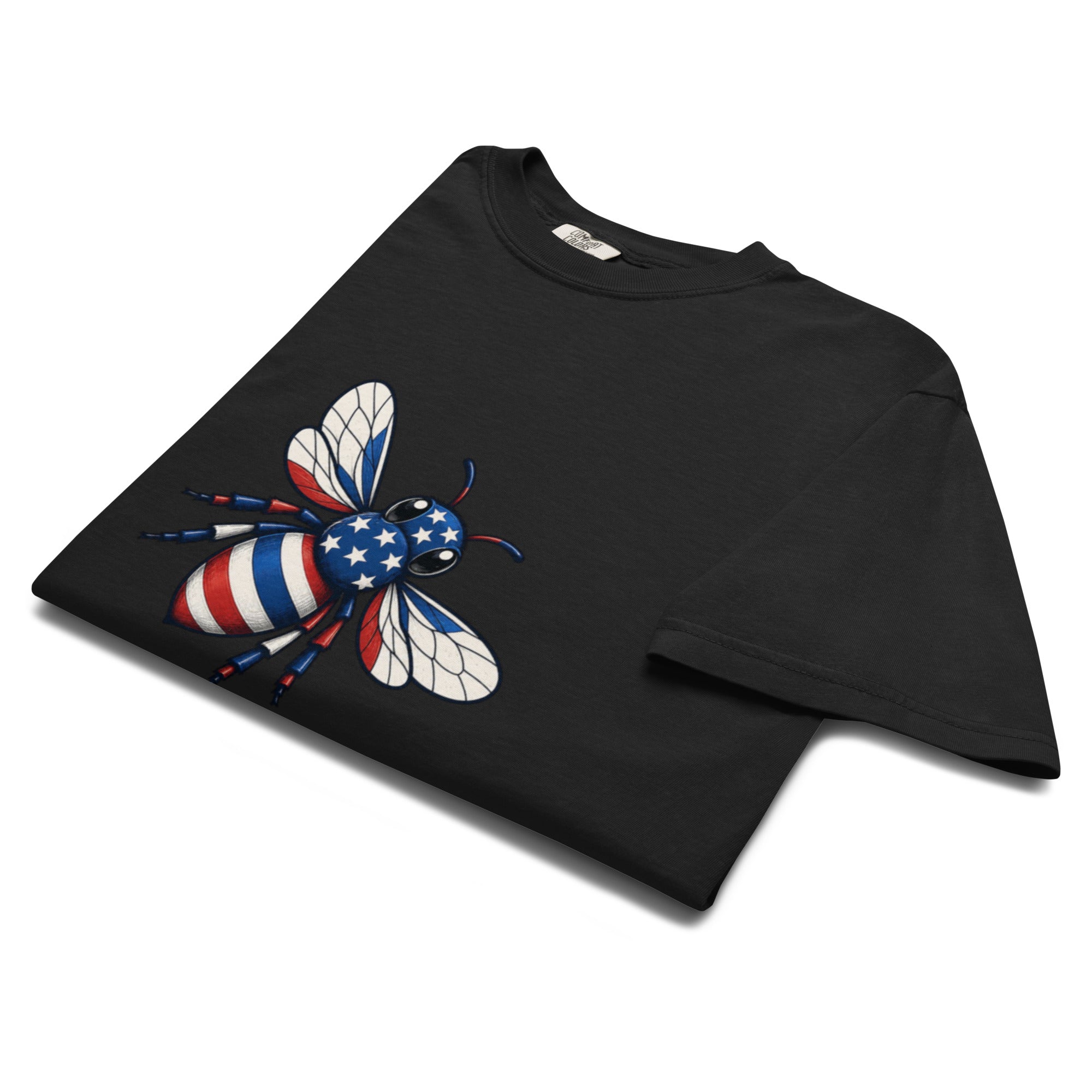 Heavyweight unisex T-shirt in black with large American bee graphic on front