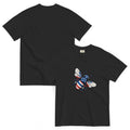 Unisex heavyweight T-shirt, black, crew neck, bee graphic on chest.