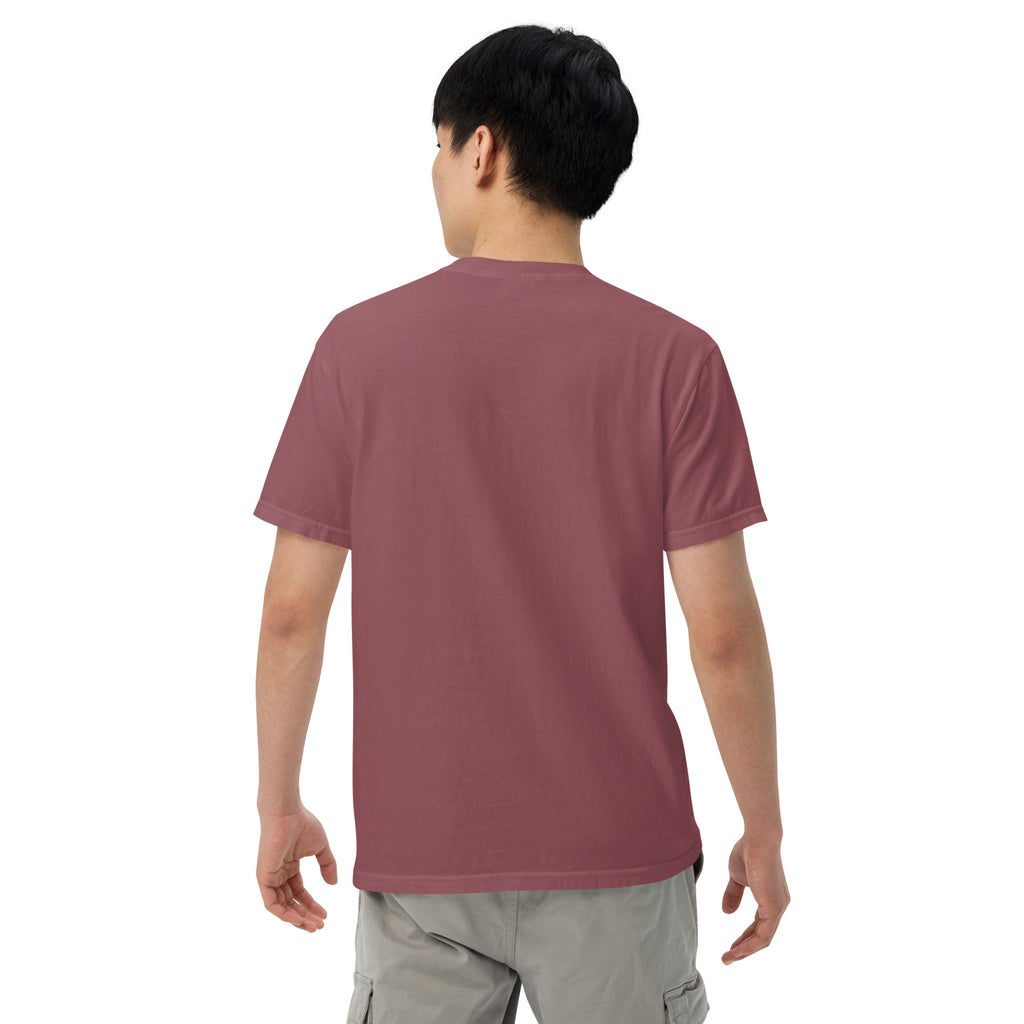 Unisex heavyweight T-shirt, mauve, short-sleeve crew neck, back view