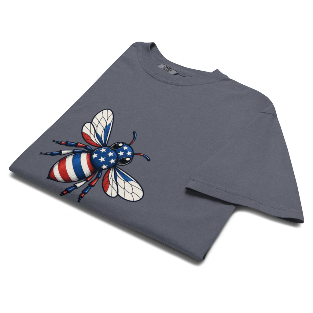 Heavyweight unisex T-shirt in medium gray with large American bee graphic on front