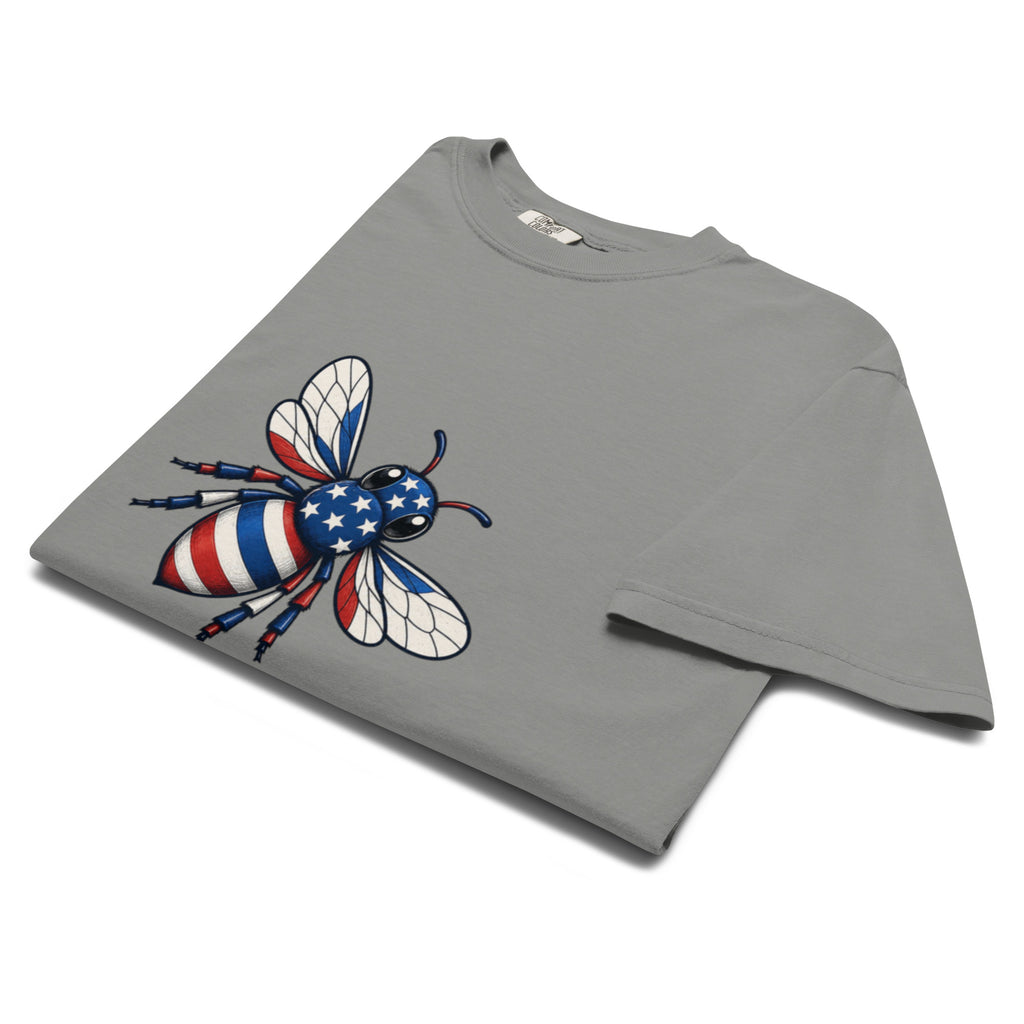 Unisex heavyweight T-shirt in dark grey with bee graphic on chest
