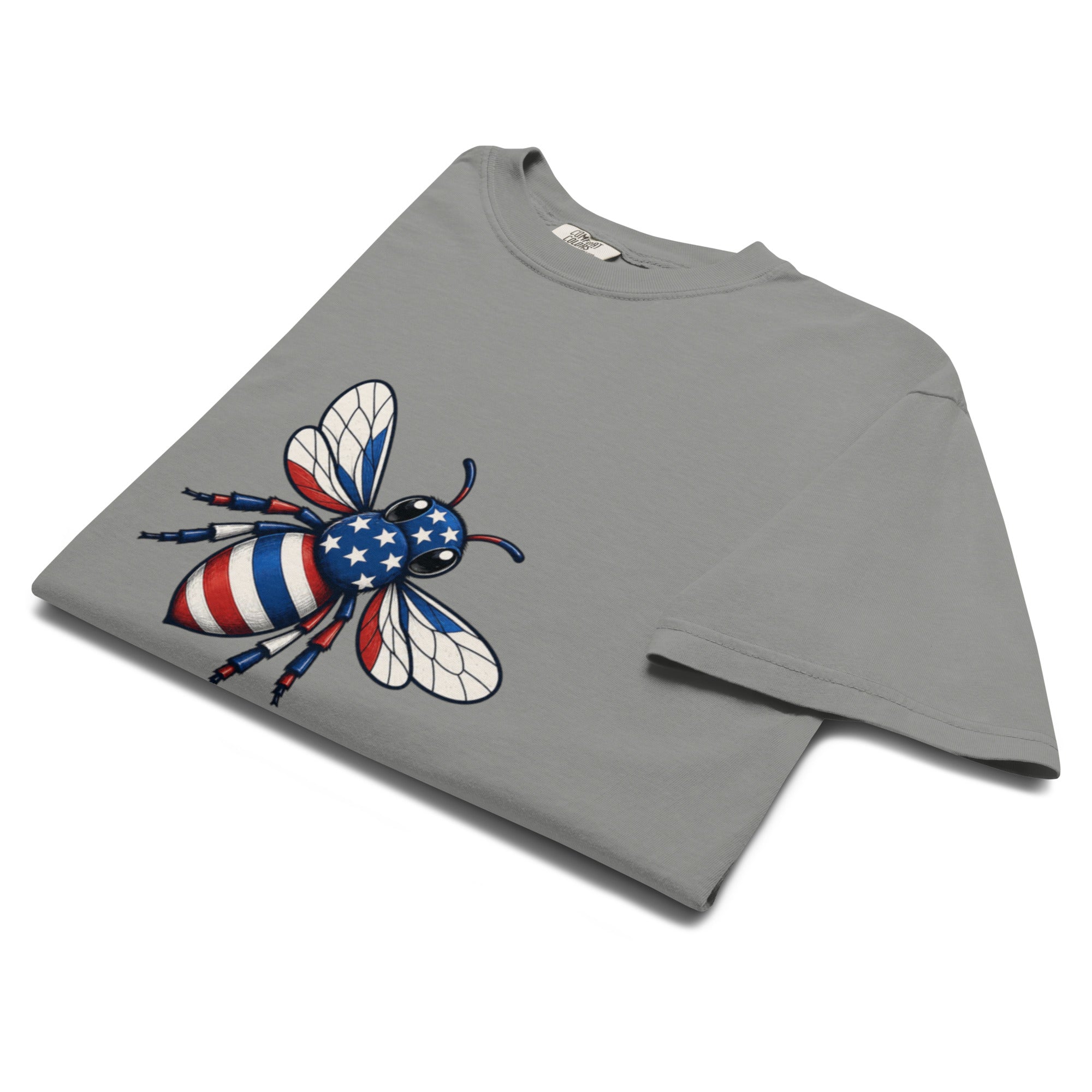 Unisex heavyweight T-shirt in dark grey with bee graphic on chest