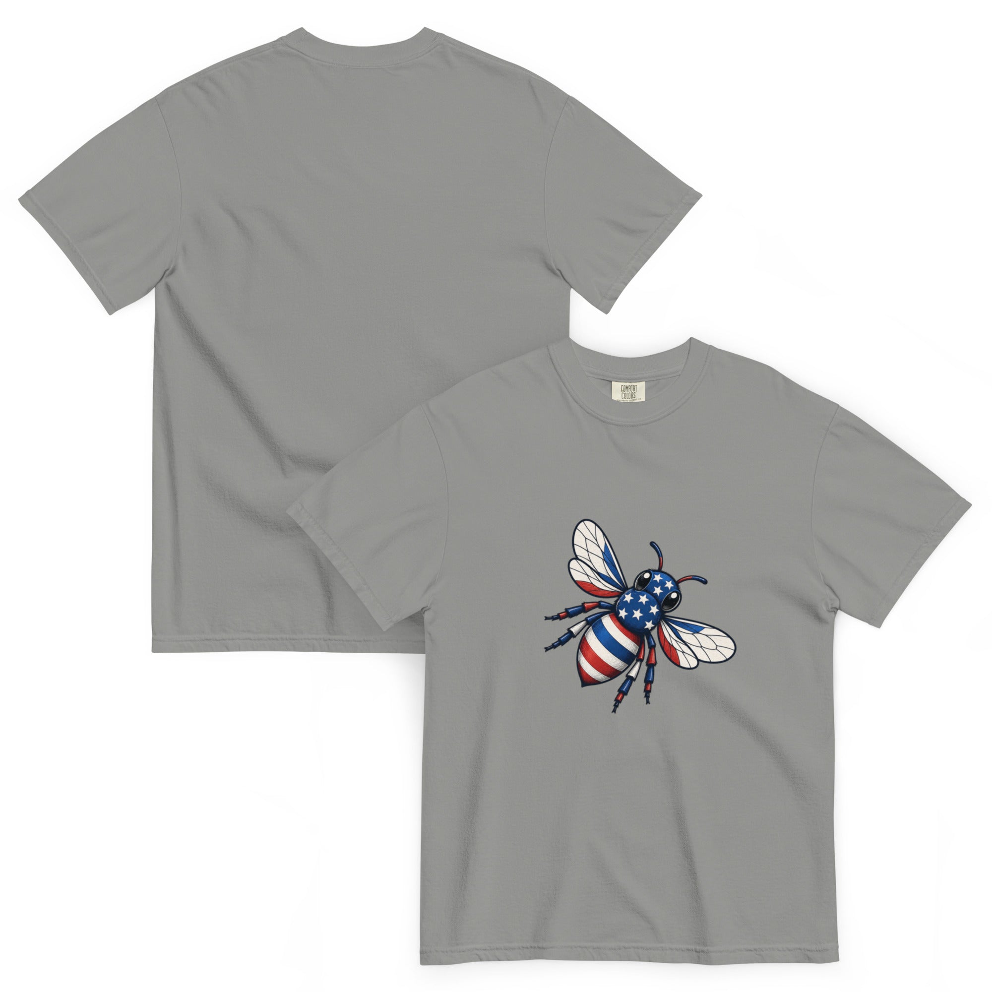 Unisex heavyweight T-shirt, light gray, crew neck, bee graphic on chest.