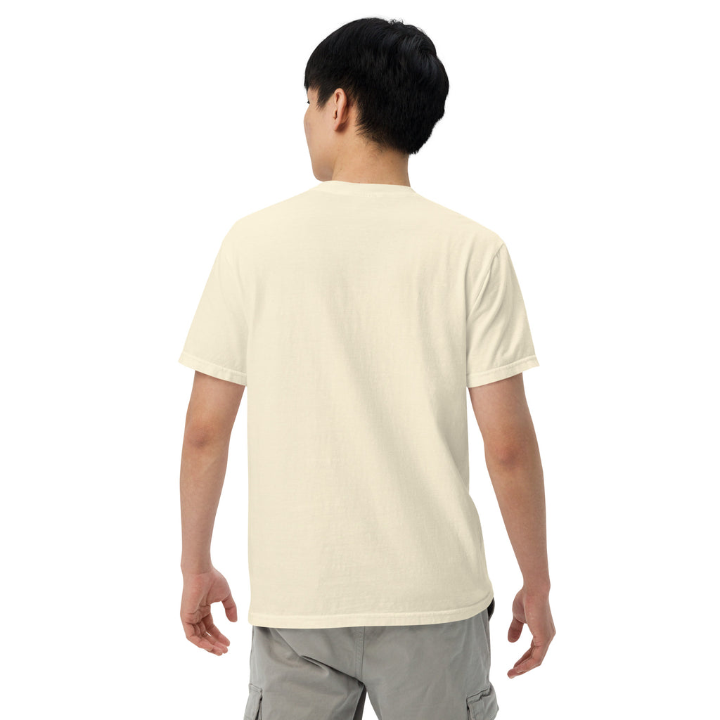 Unisex heavyweight T-shirt, ivory back view with crew neck and short sleeves