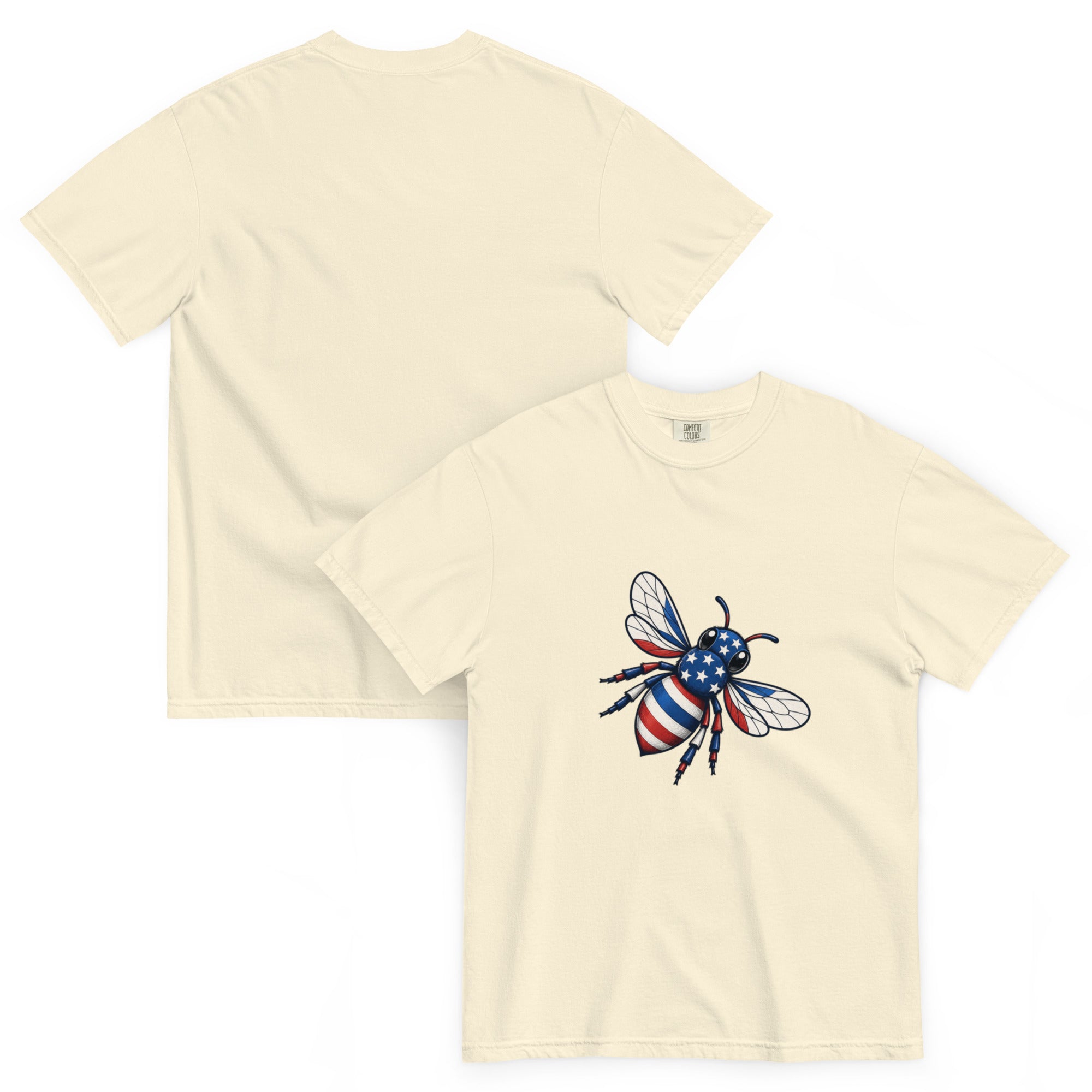 Heavyweight unisex T-shirt in ivory with large American bee graphic on front