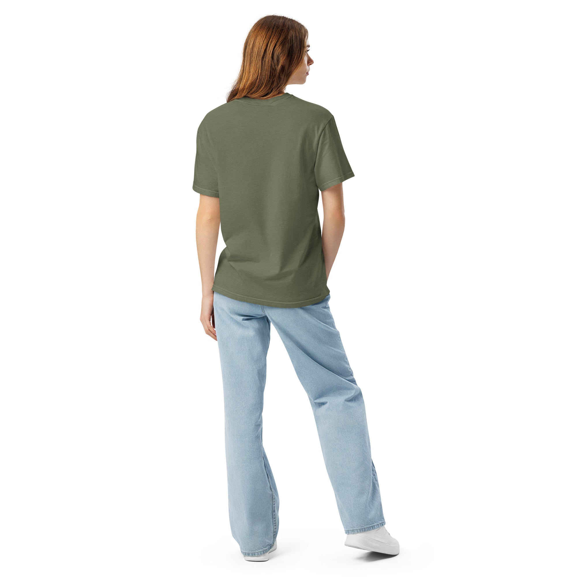 Heavyweight unisex T-shirt, moss green, back view