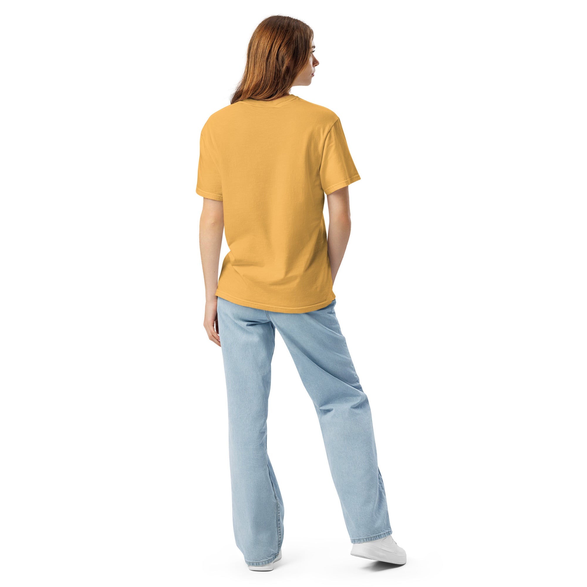 Heavyweight unisex T-shirt, mustard yellow, short sleeves, plain back
