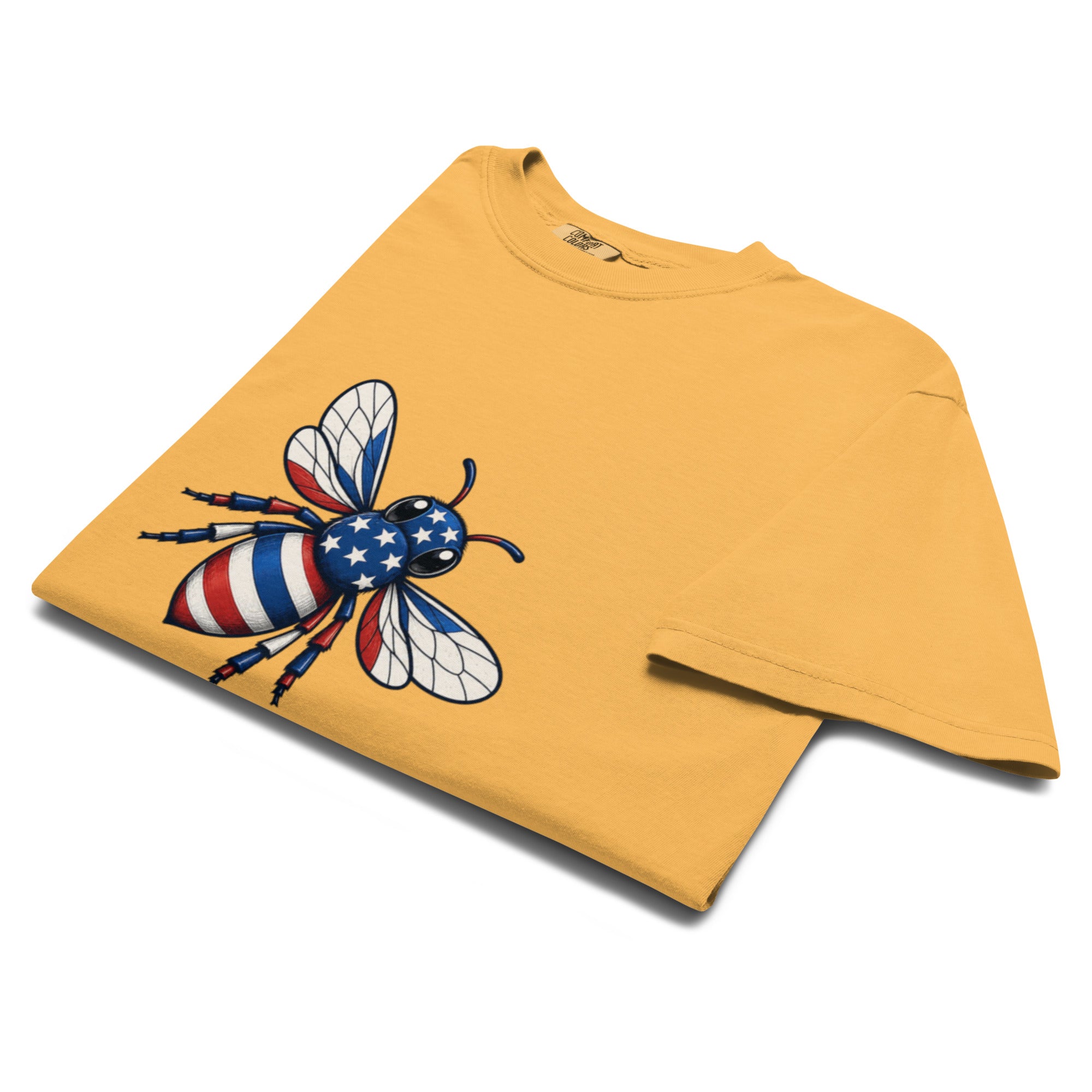 Unisex heavyweight T-shirt in golden yellow with bee graphic on chest