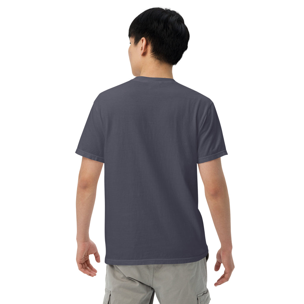 Unisex heavyweight T-shirt, dark blue-gray, short-sleeve crew neck, back view