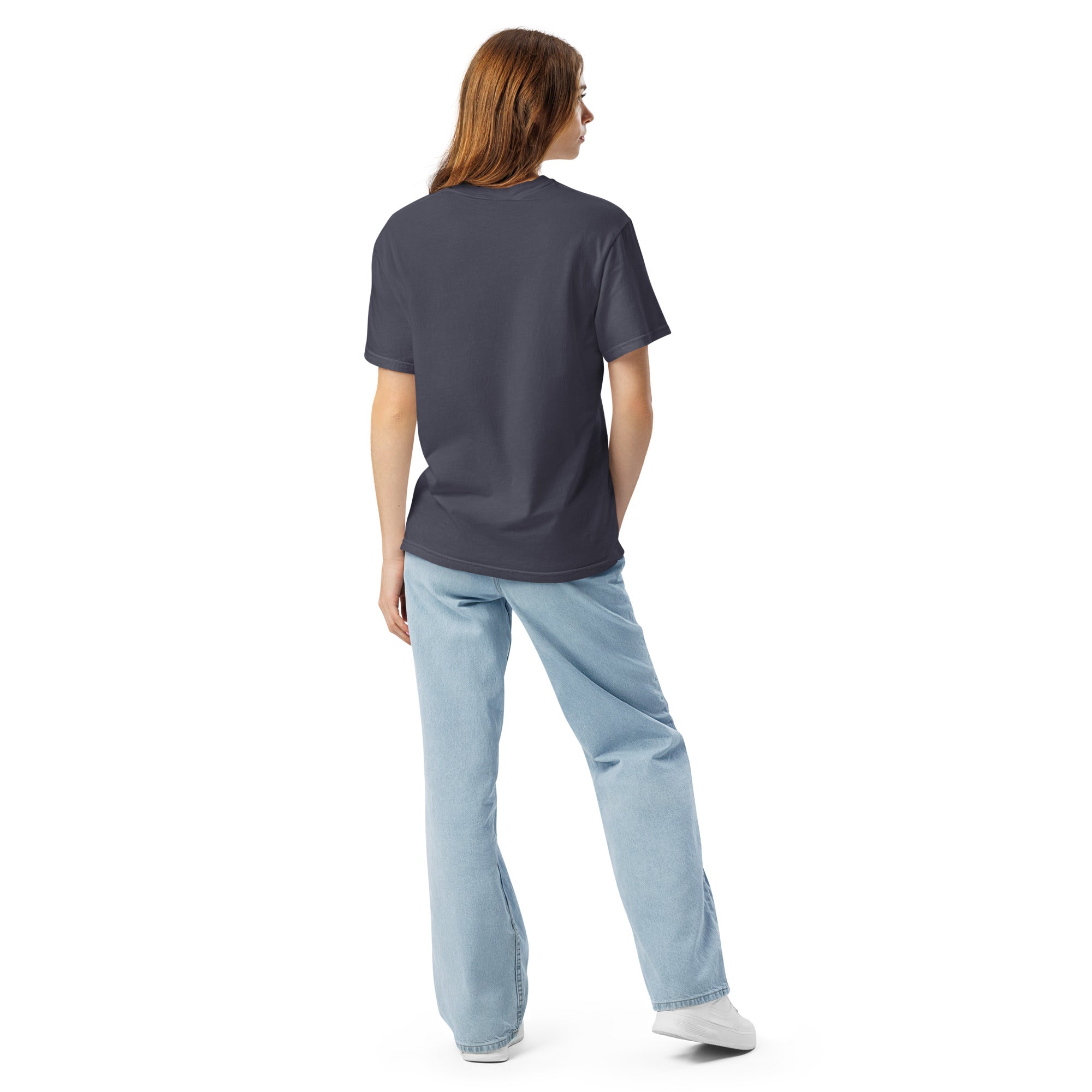 Heavyweight unisex T-shirt, navy, back view