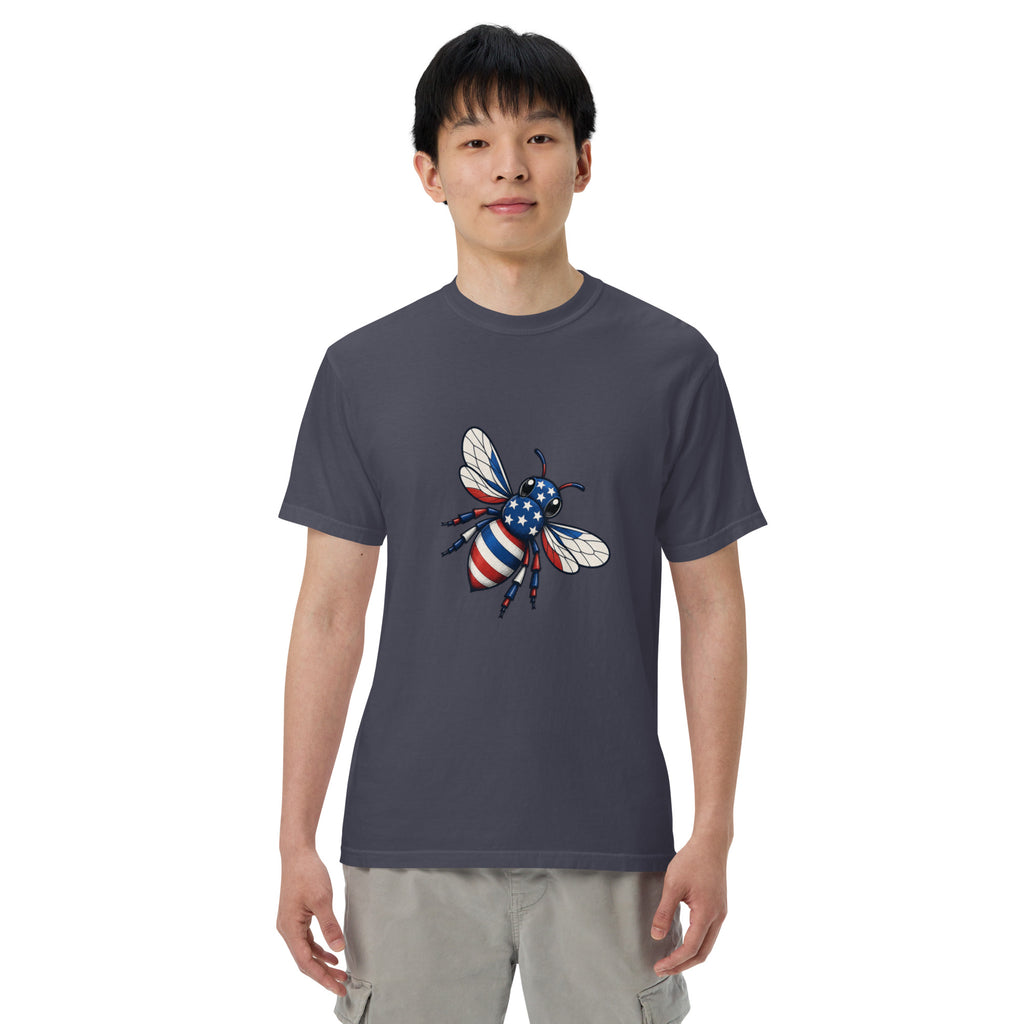 Unisex heavyweight T-shirt in navy with bee graphic on chest