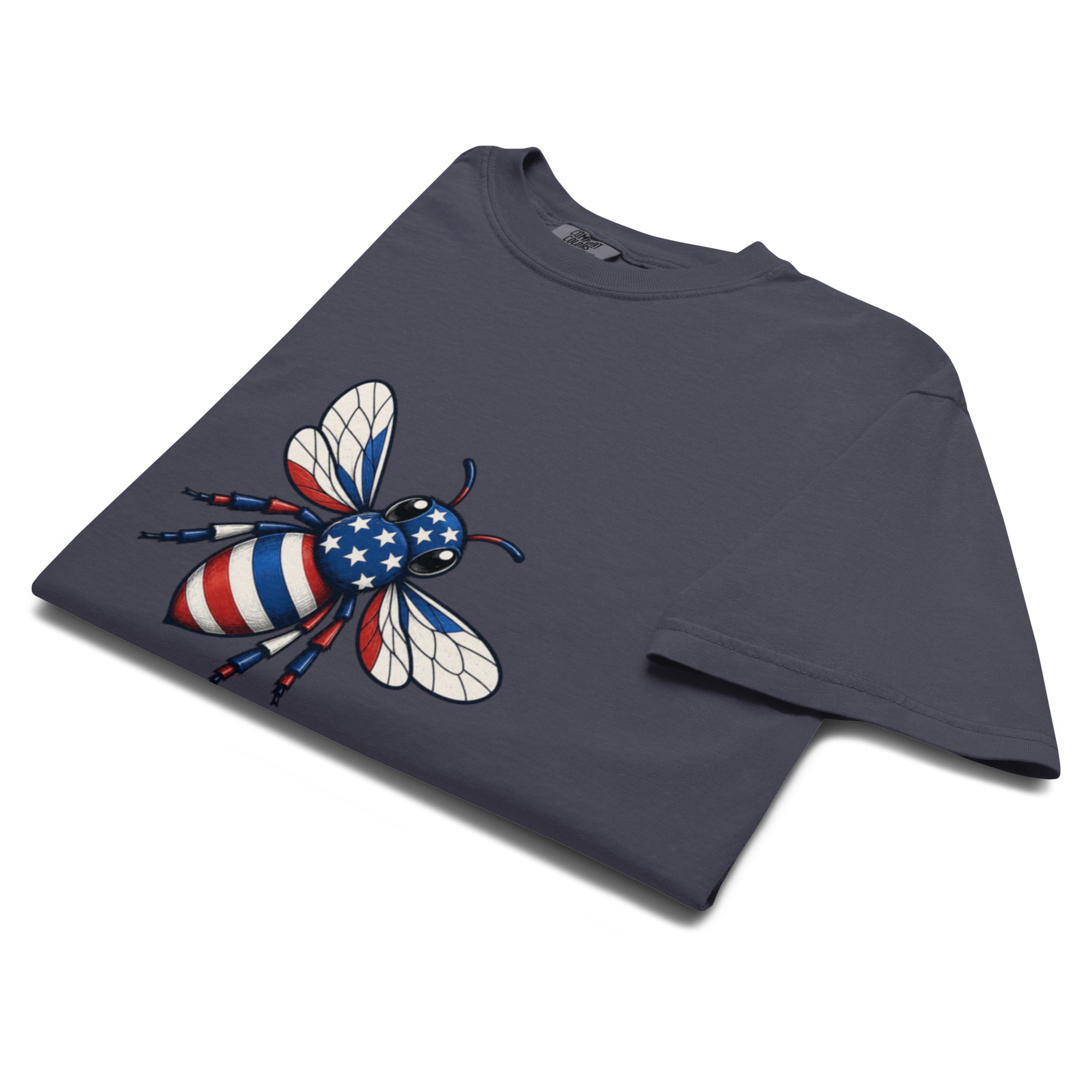 Heavyweight unisex T-shirt in dark navy with large American bee graphic on front