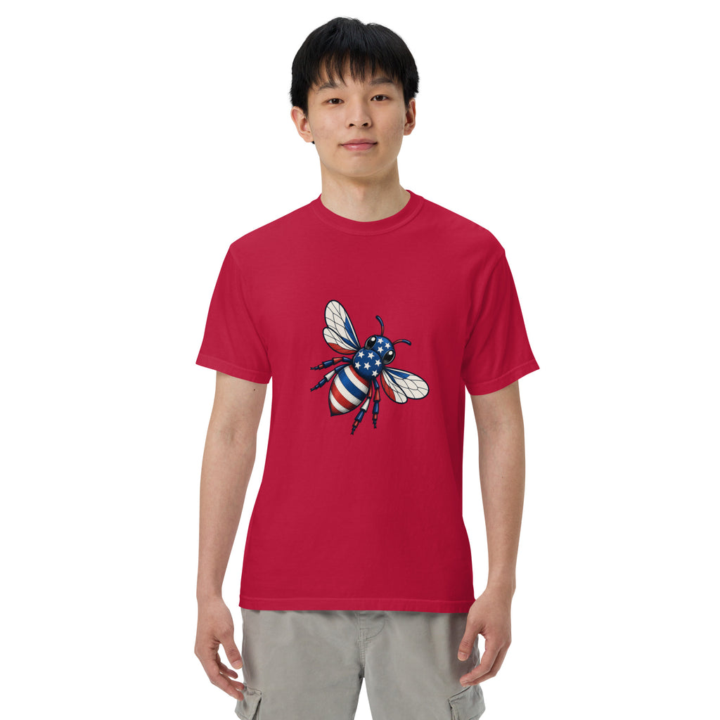 Unisex heavyweight T-shirt in red with bee graphic on chest