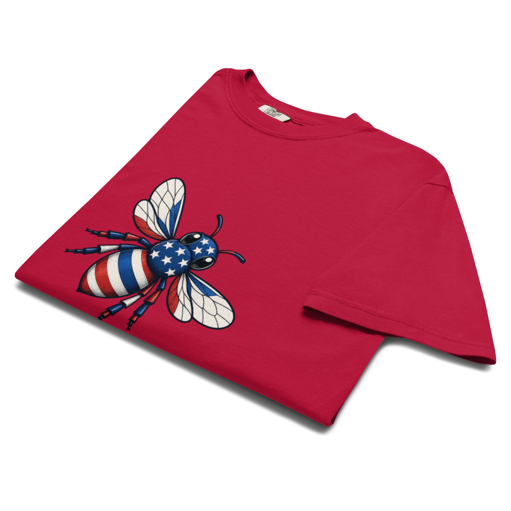 Heavyweight unisex T-shirt in red with large American bee graphic on front