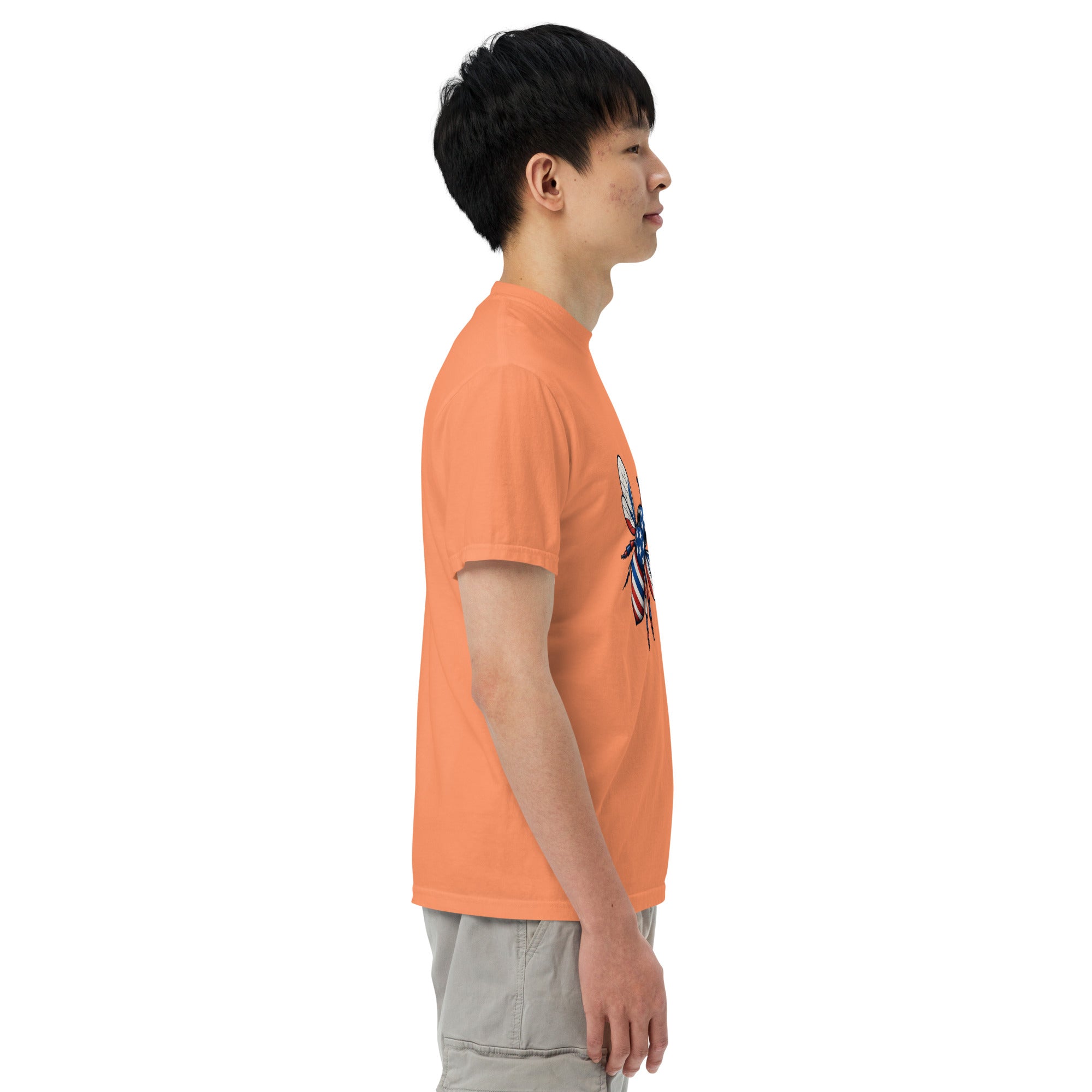 Unisex heavyweight t-shirt in terracotta orange with chest graphic print