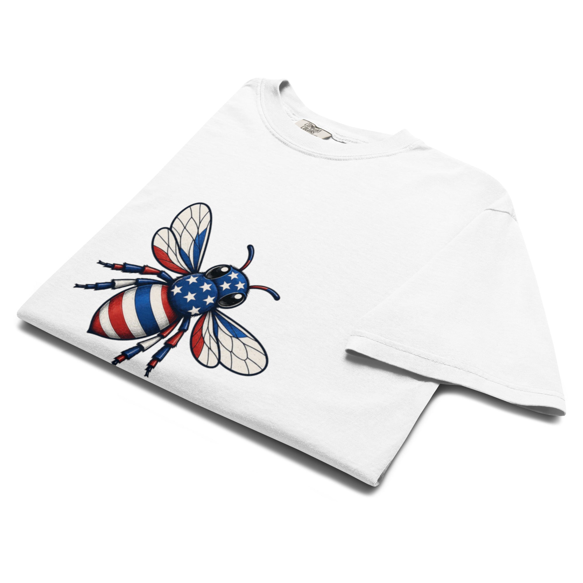Unisex heavyweight T-shirt in white with bee graphic on chest