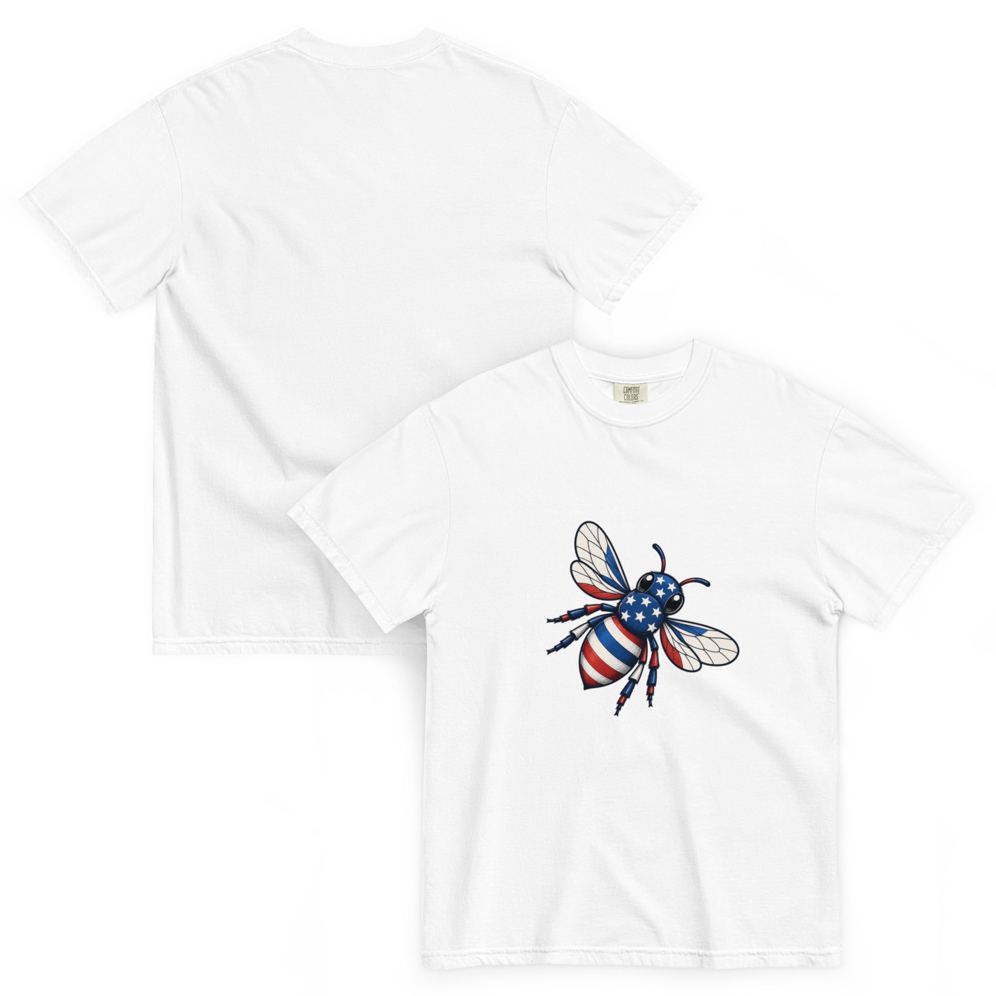 Heavyweight unisex T-shirt in white with large American bee graphic on front