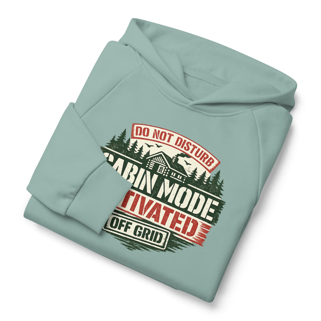 Teal unisex hoodie with attached hood and front graphic print “URBAN MODE”