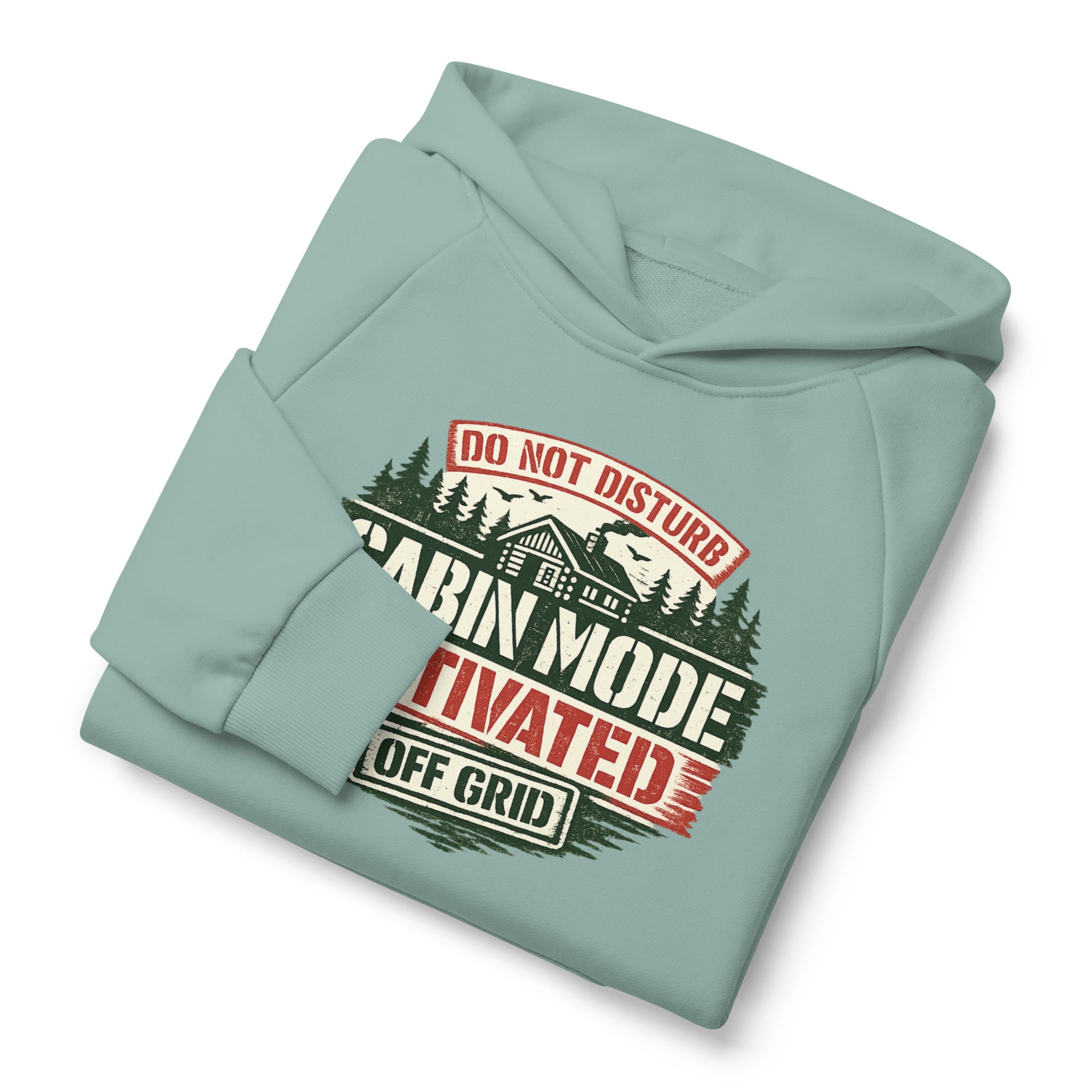 Teal unisex hoodie with attached hood and front graphic print “URBAN MODE”
