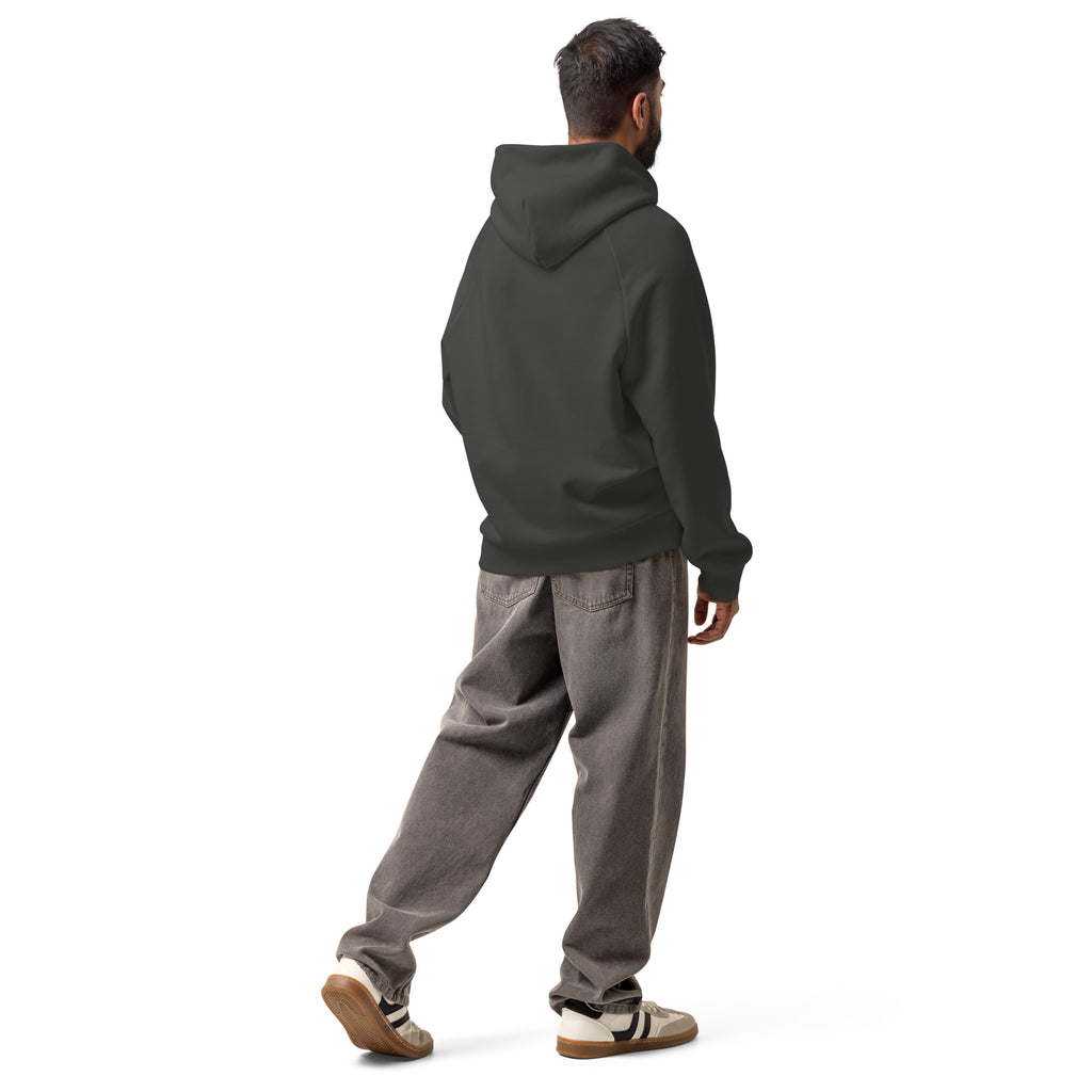 Asphalt gray unisex heavyweight hoodie with hood and kangaroo pocket, back view