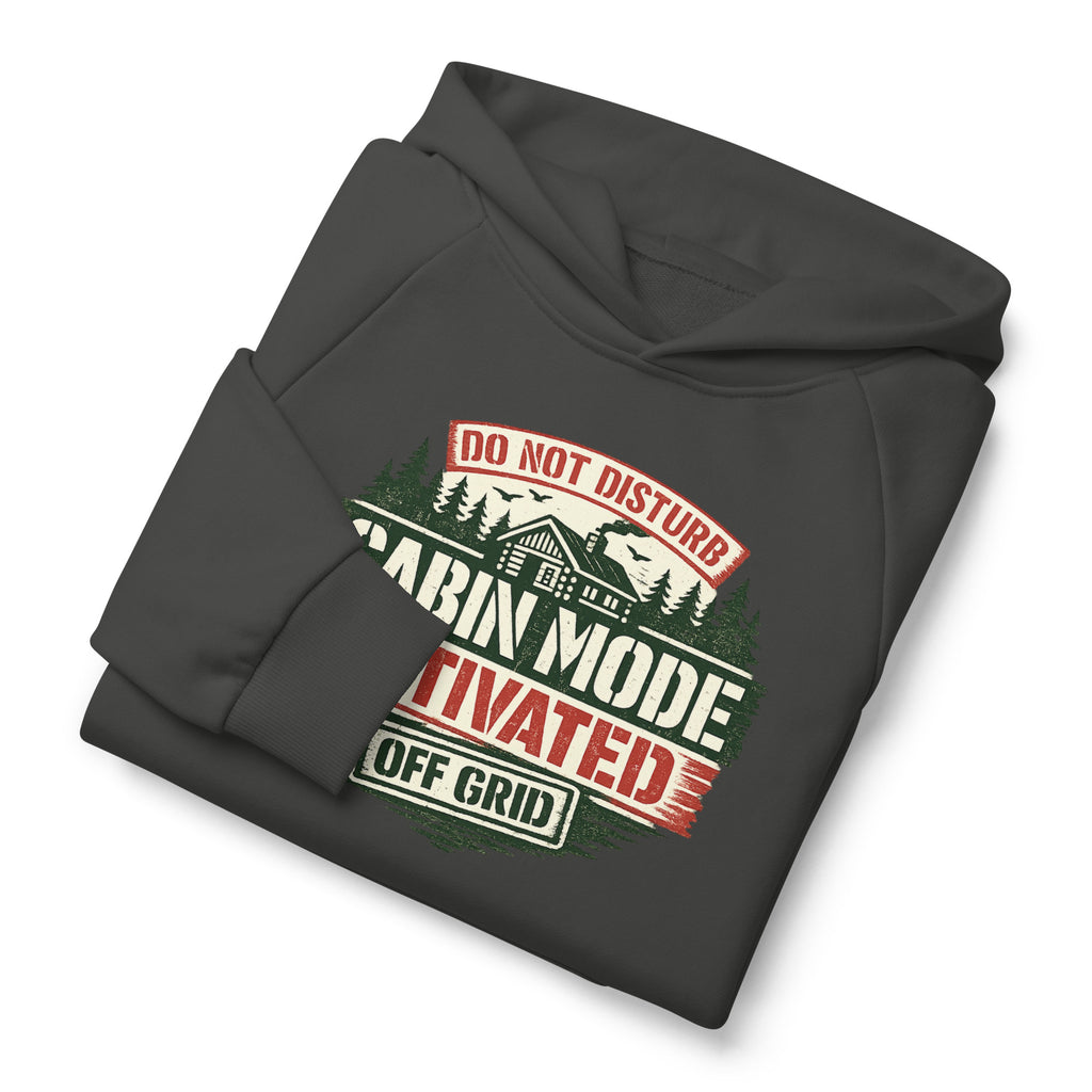 Dark gray unisex hoodie with attached hood and front graphic print “URBAN MODE”